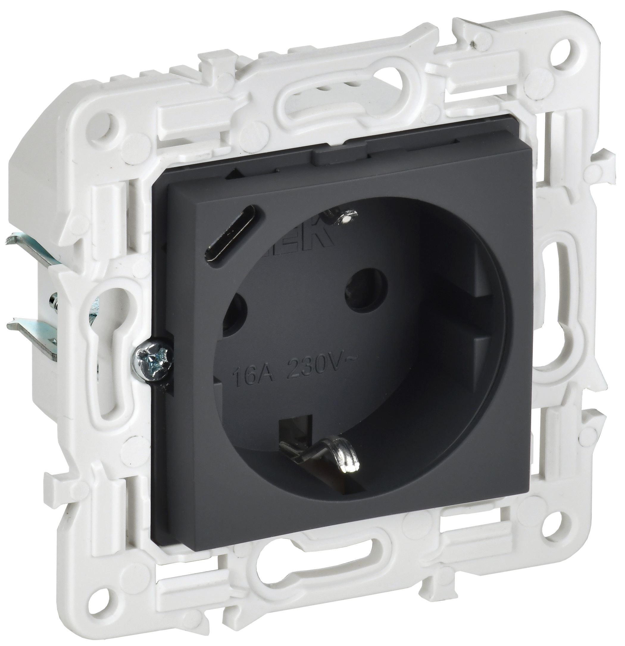 SKANDY Розетка с заземлением с защитными шторками 16А с USB C 18Вт SK-R17G графит IEK
