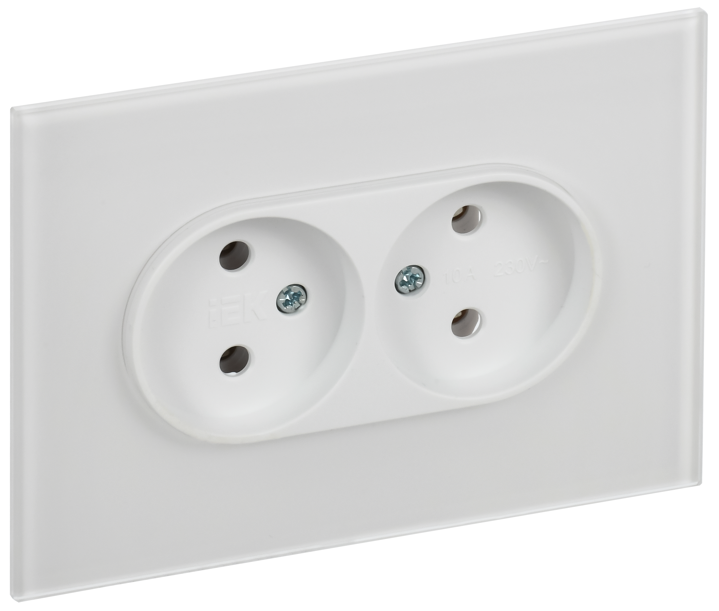 SKANDY Розетка 2-местная без заземления без защитных шторок для плоской вилки 10А SK-R03W стекло арктический белый