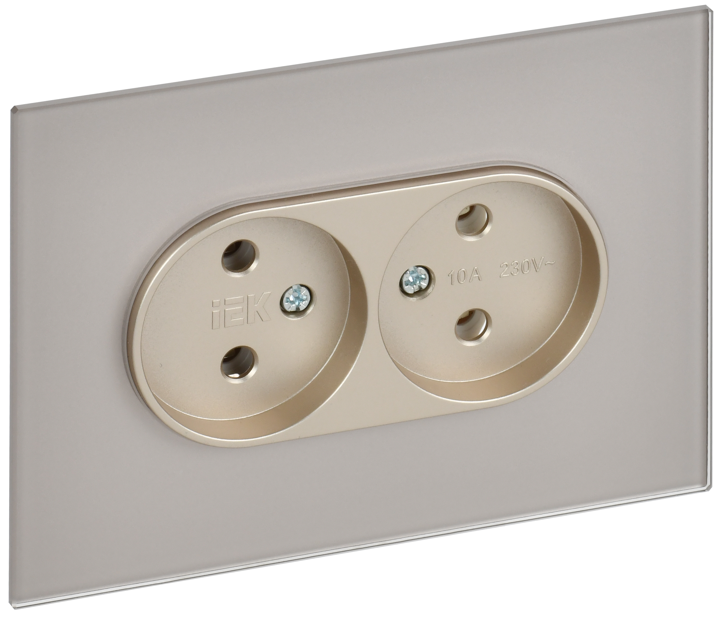 SKANDY Розетка 2-местная без заземления без защитных шторок для плоской вилки 10А SK-R03Sh стекло шампань