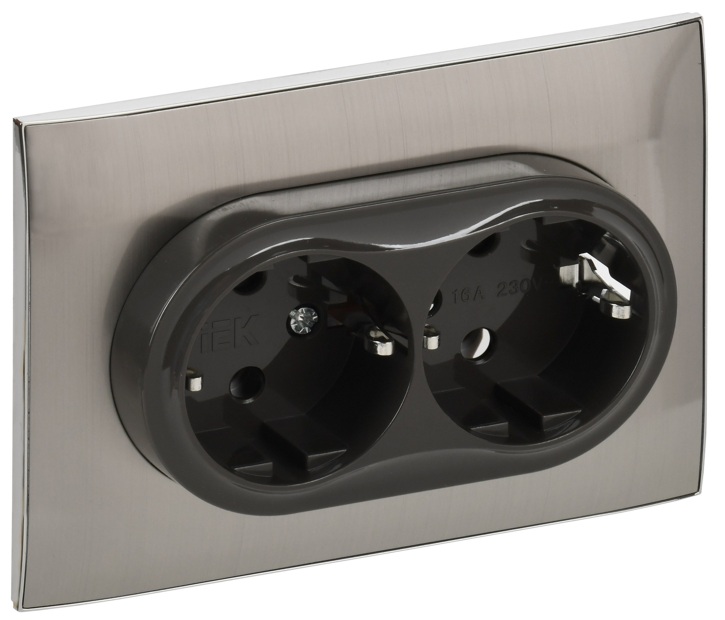 SKANDY Розетка 2-местная с заземлением без защитных шторок 16А в сборе SK-R08N никель IEK