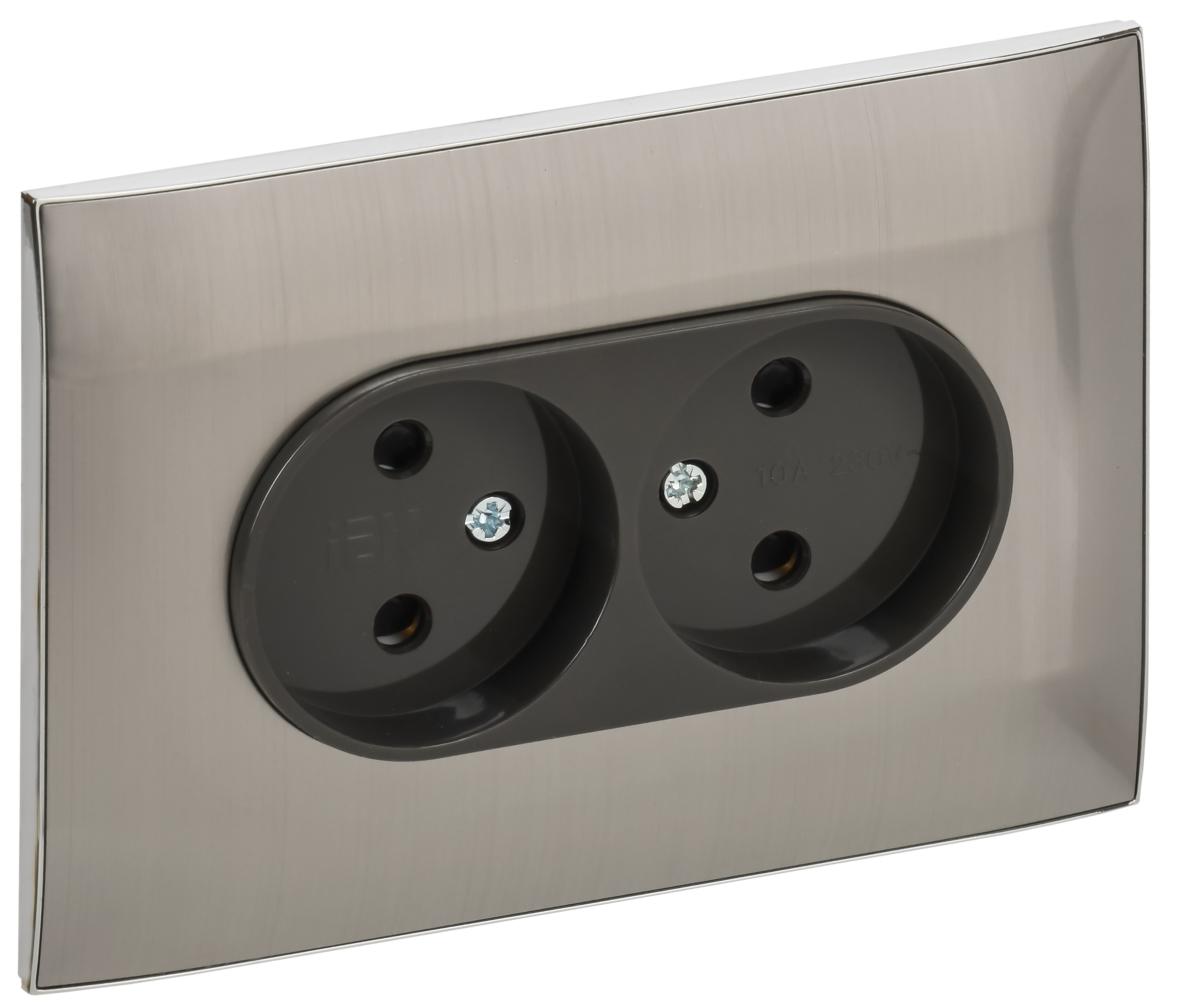 SKANDY Розетка 2-местная без заземления с защитными шторками 10А в сборе SK-R09N никель IEK