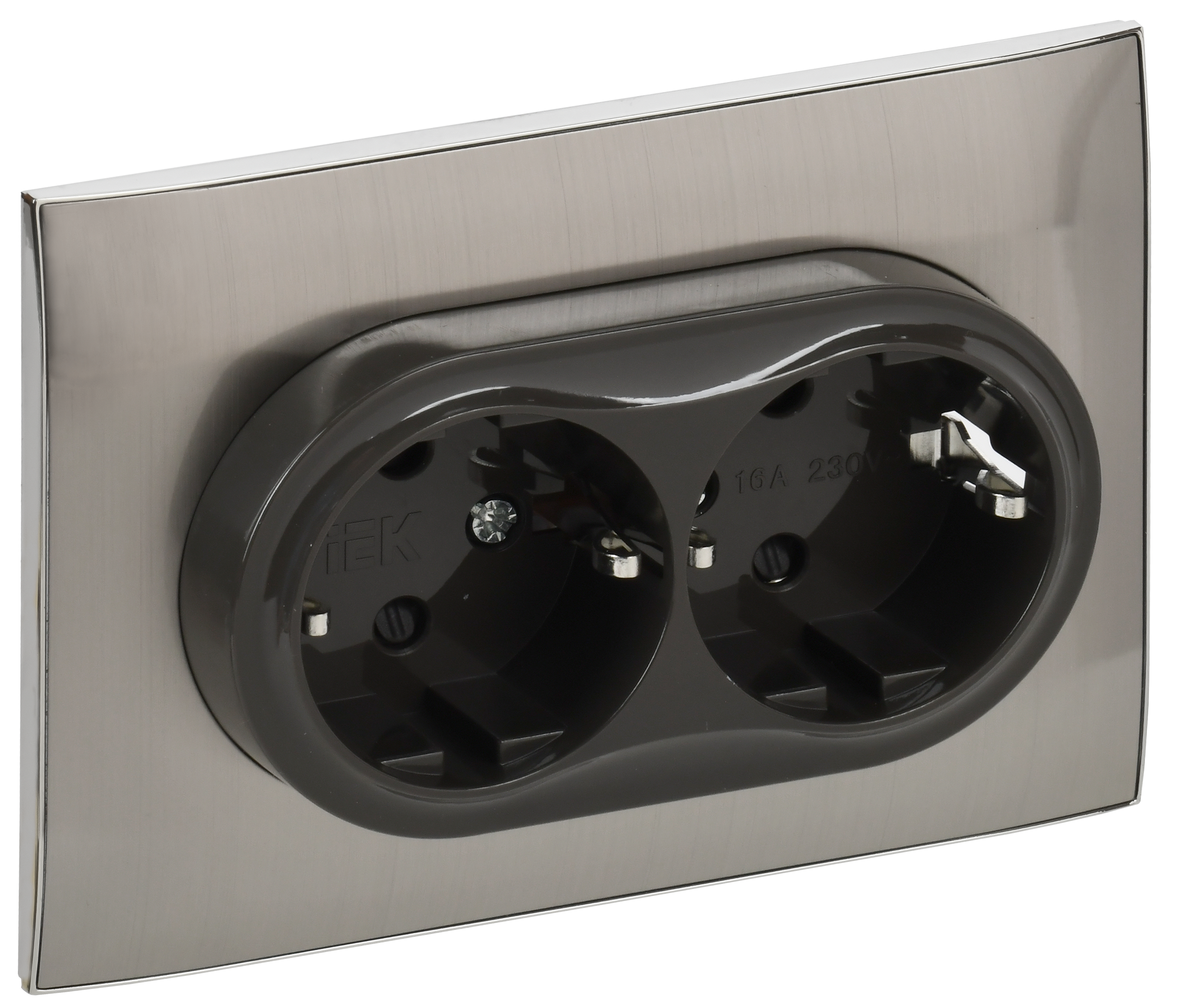 SKANDY Розетка 2-местная с заземлением с защитными шторками 16А в сборе SK-R07N никель IEK