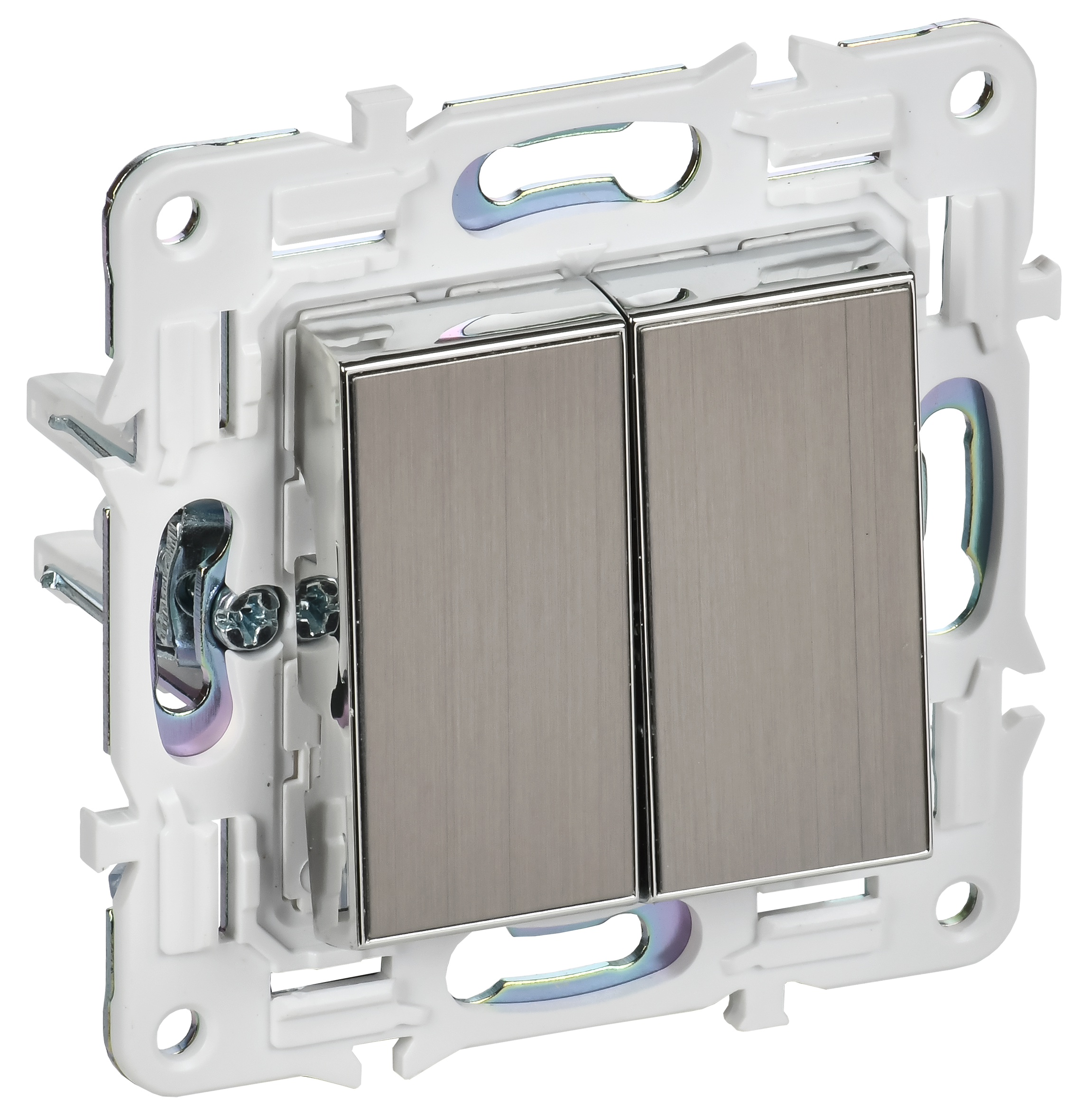 SKANDY Выключатель 2-клавишный проходной 10А SK-V05N никель IEK