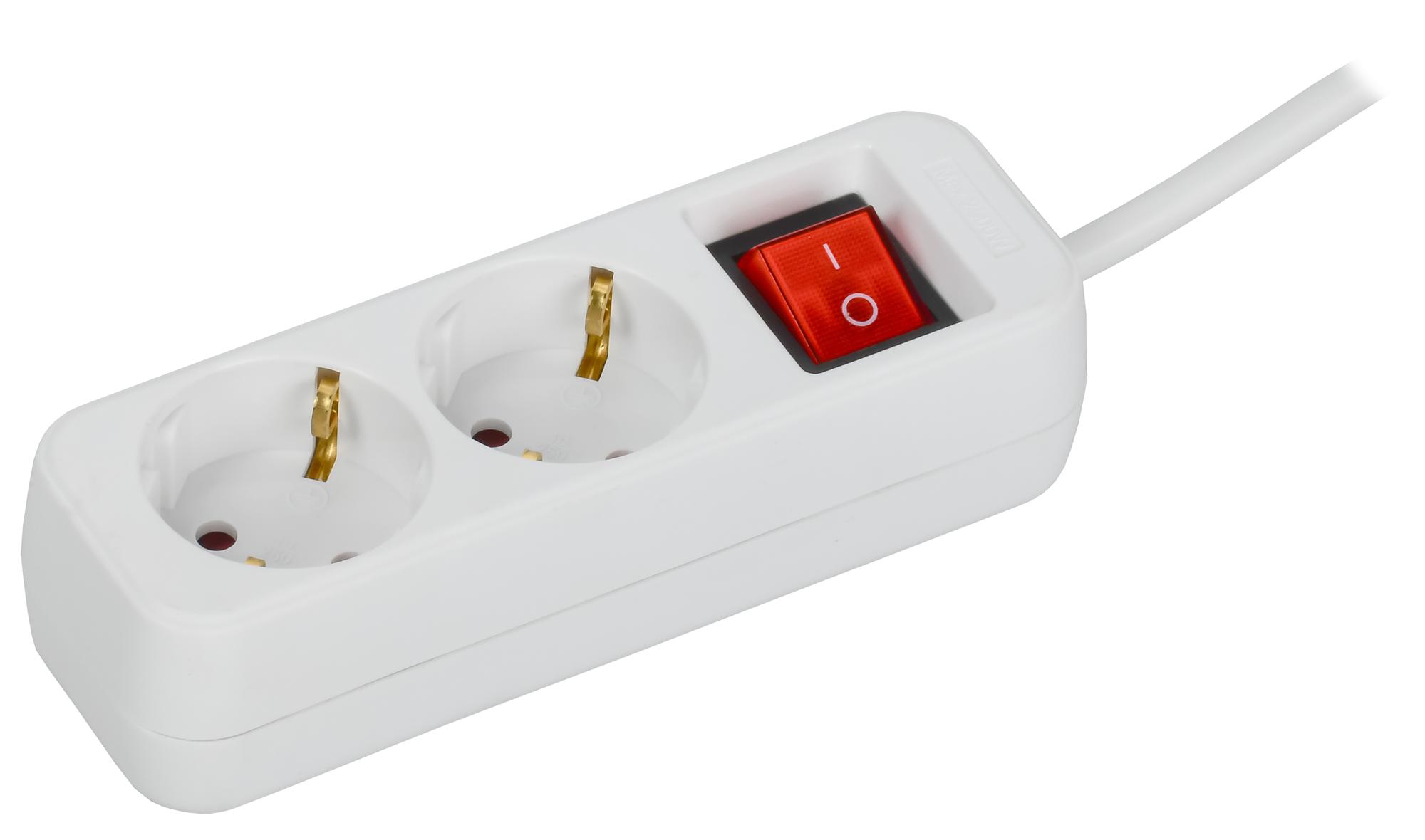 UMA Удлинитель У02К 2 места 5м 3х1мм2 10А бел. IEK с кнопкой