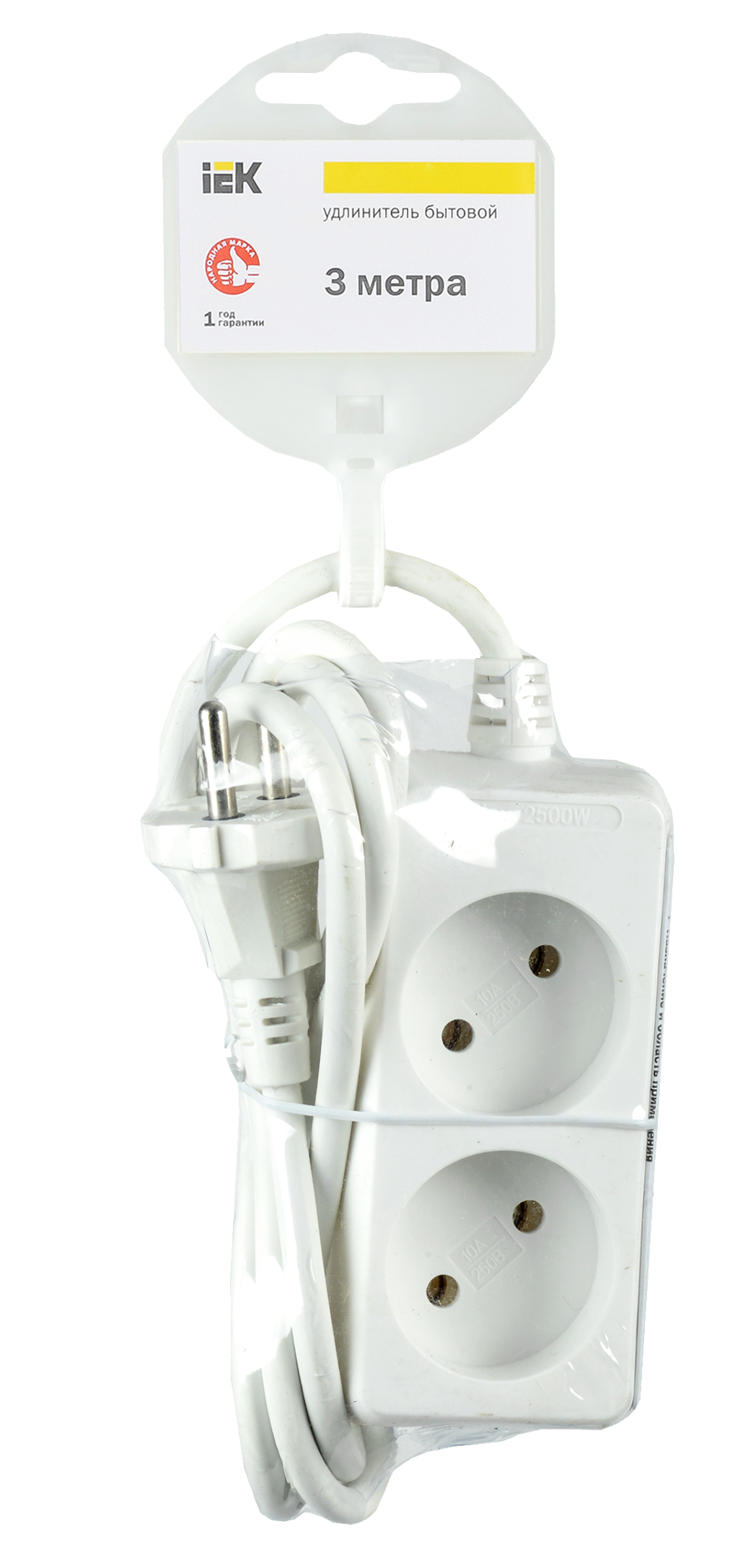 Удлинитель бытовой 2 розетки шнур 3м без заземления У2