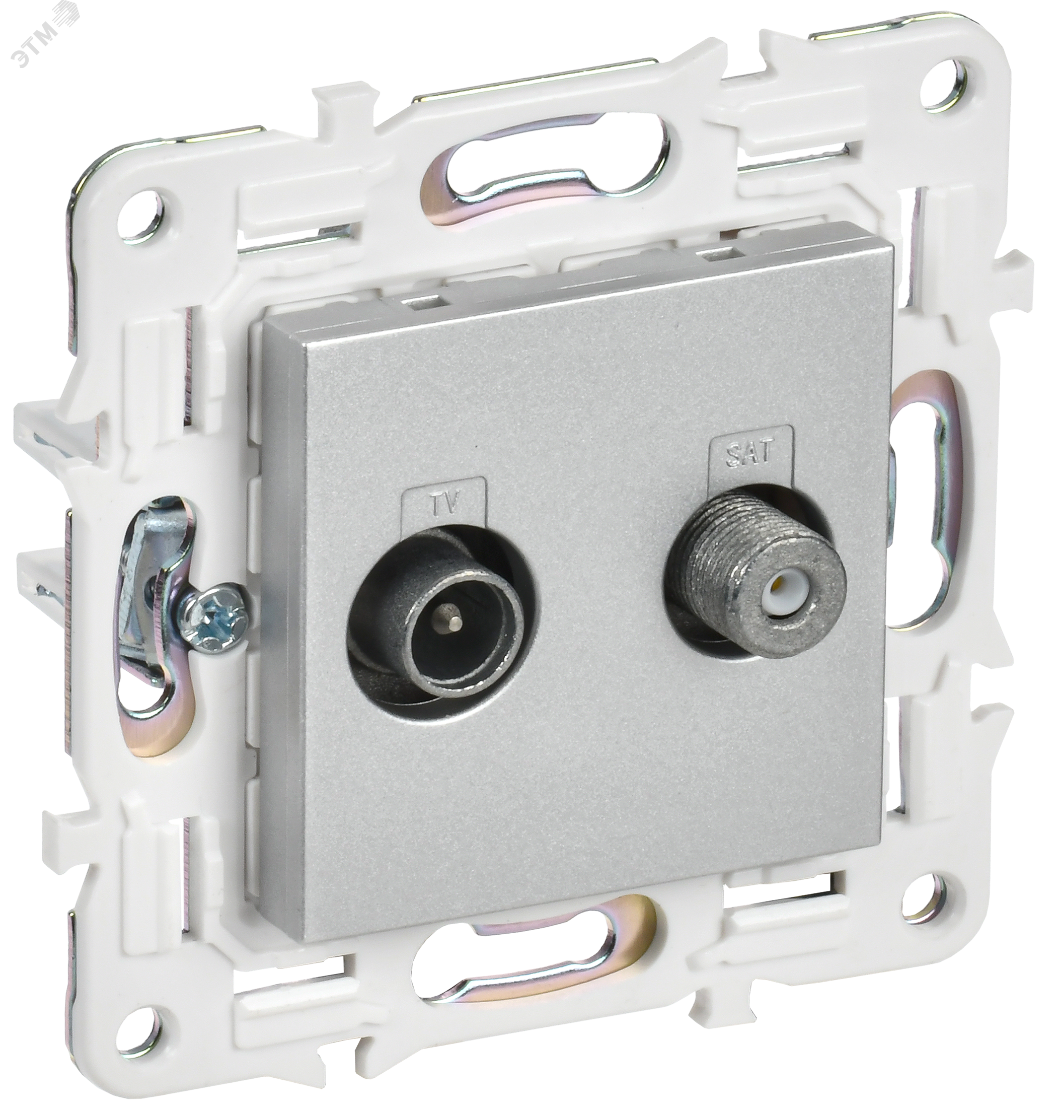 Изображение товара Розетка двойная TV SAT SKANDY SK-A13S серебристая для спутниковых и эфирных подключений