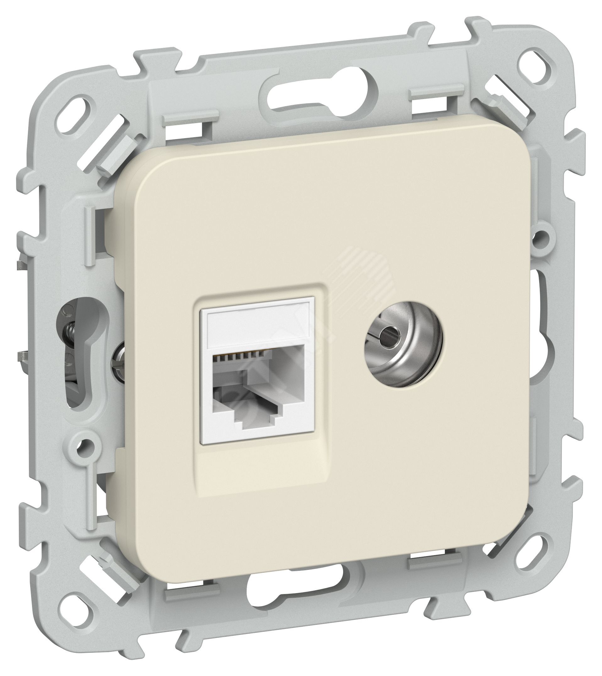 FLITE Розетка 2-местная RJ45/TV категория 5Е UTP РКТВ5е-2-0-ФлСл сливочный