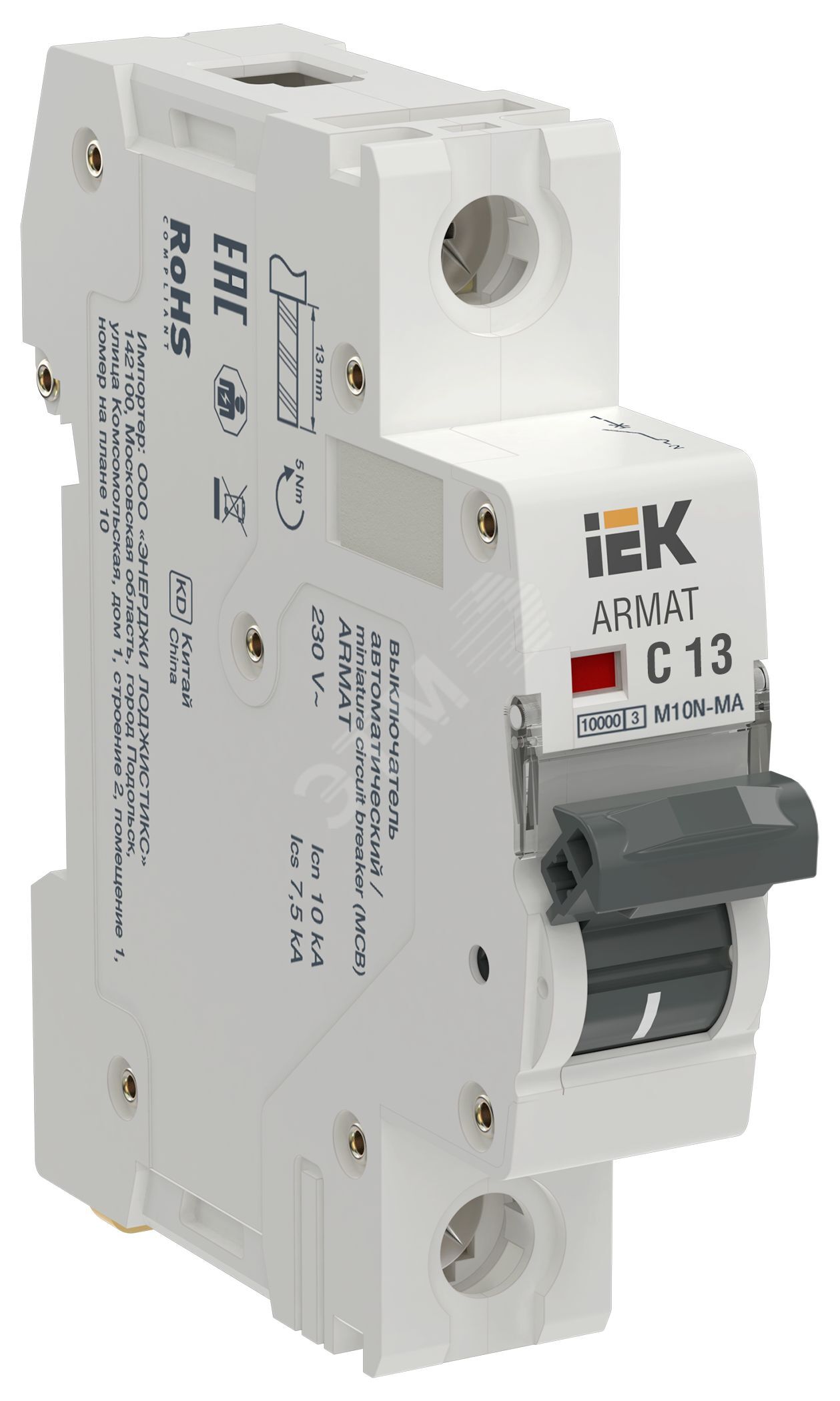 Изображение товара Выключатель автоматический IEK M10N-MA 13А 1 полюс C Изображение товара Выключатель автоматический IEK M10N-MA 13А 1 полюс C