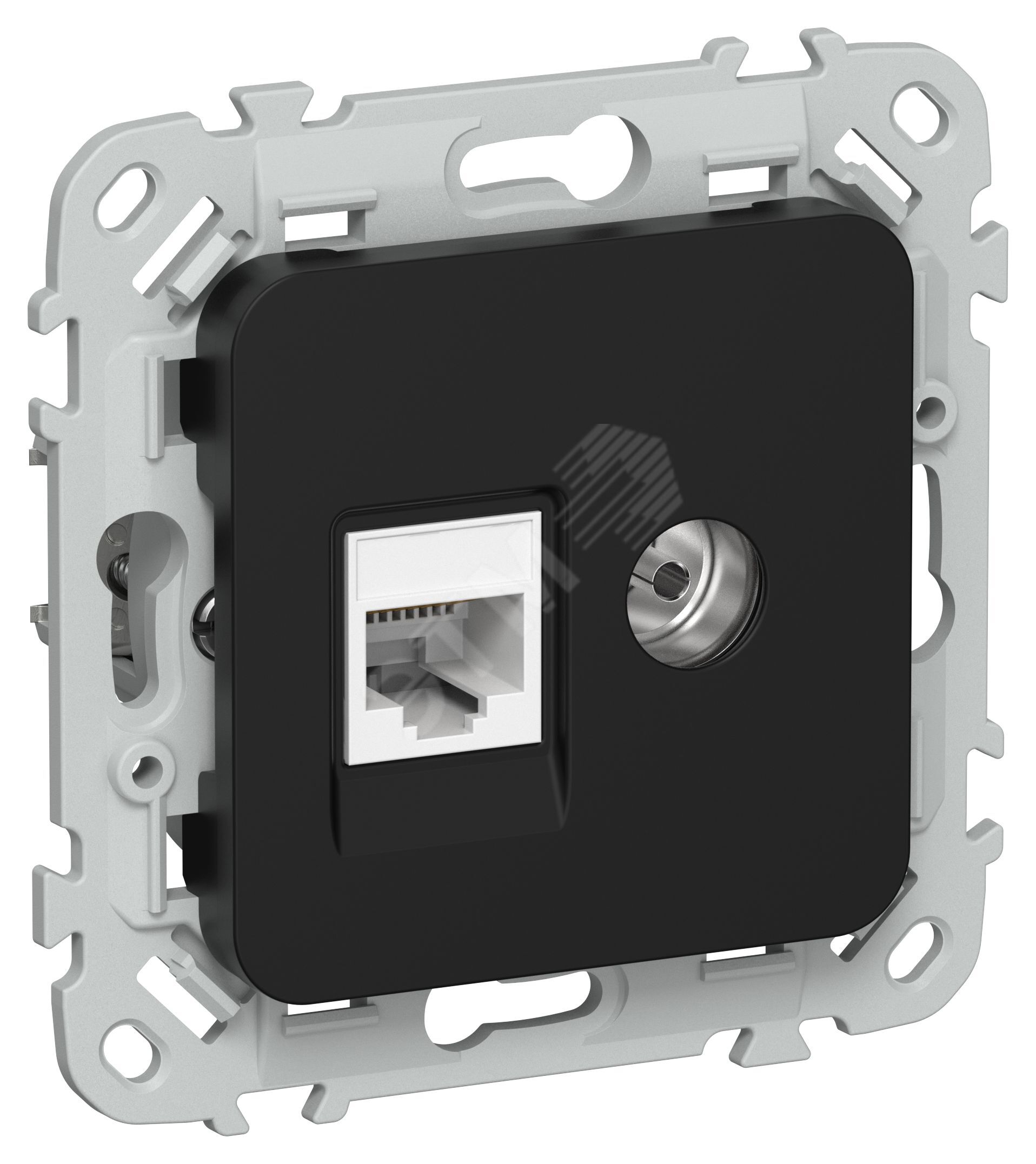 FLITE Розетка 2-местная RJ45/TV категория 5Е UTP РКТВ5е-2-0-ФлЧ черный