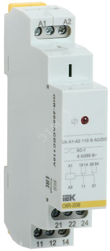 Изображение товара Реле промежуточное модульное OIR 2 контакта 8А 110В AC/DC (шт) Изображение товара Реле промежуточное модульное OIR 2 контакта 8А 110В AC/DC (шт)