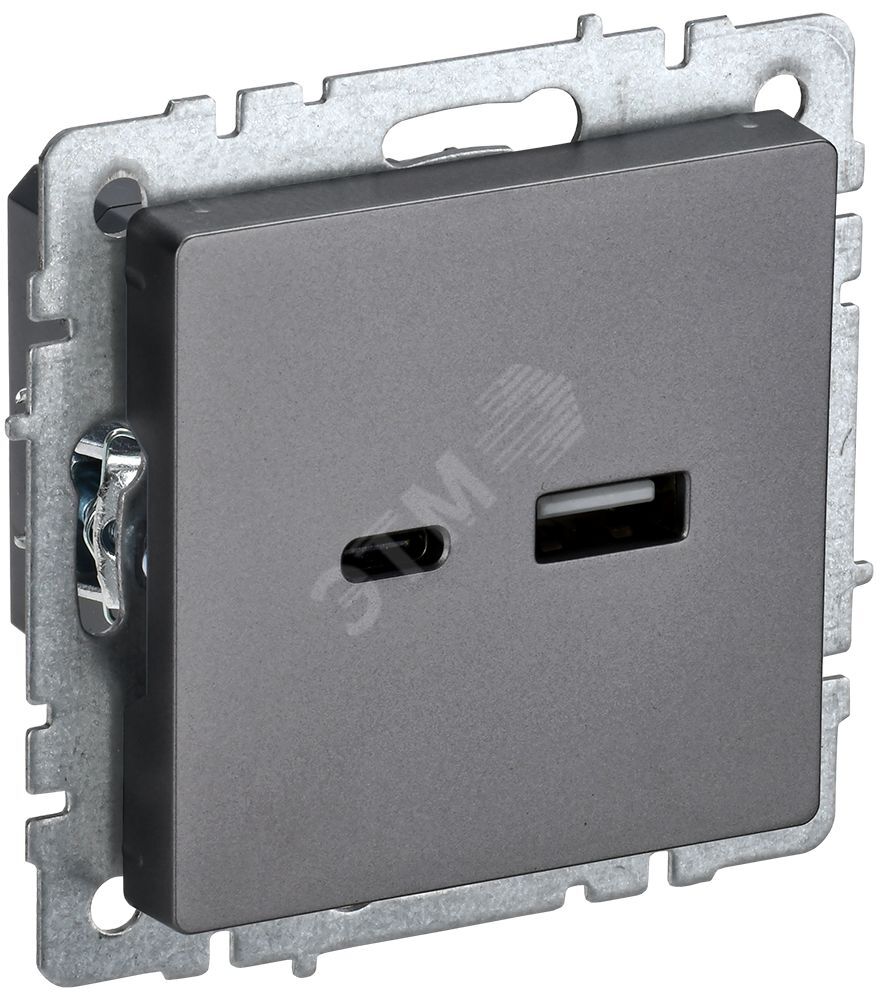 Изображение товара Розетка USB A+C IEK BRITE 18Вт Сталь для современного интерьера Изображение товара Розетка USB A+C IEK BRITE 18Вт Сталь для современного интерьера