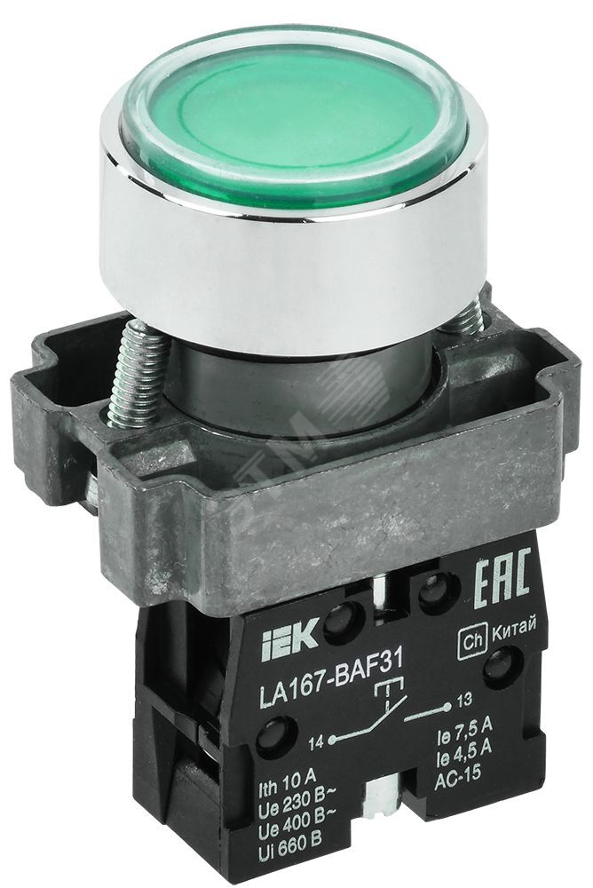 Изображение товара Кнопка IEK LA167-BAF31 22мм (зеленая), IP65, без фиксации Изображение товара Кнопка IEK LA167-BAF31 22мм (зеленая), IP65, без фиксации