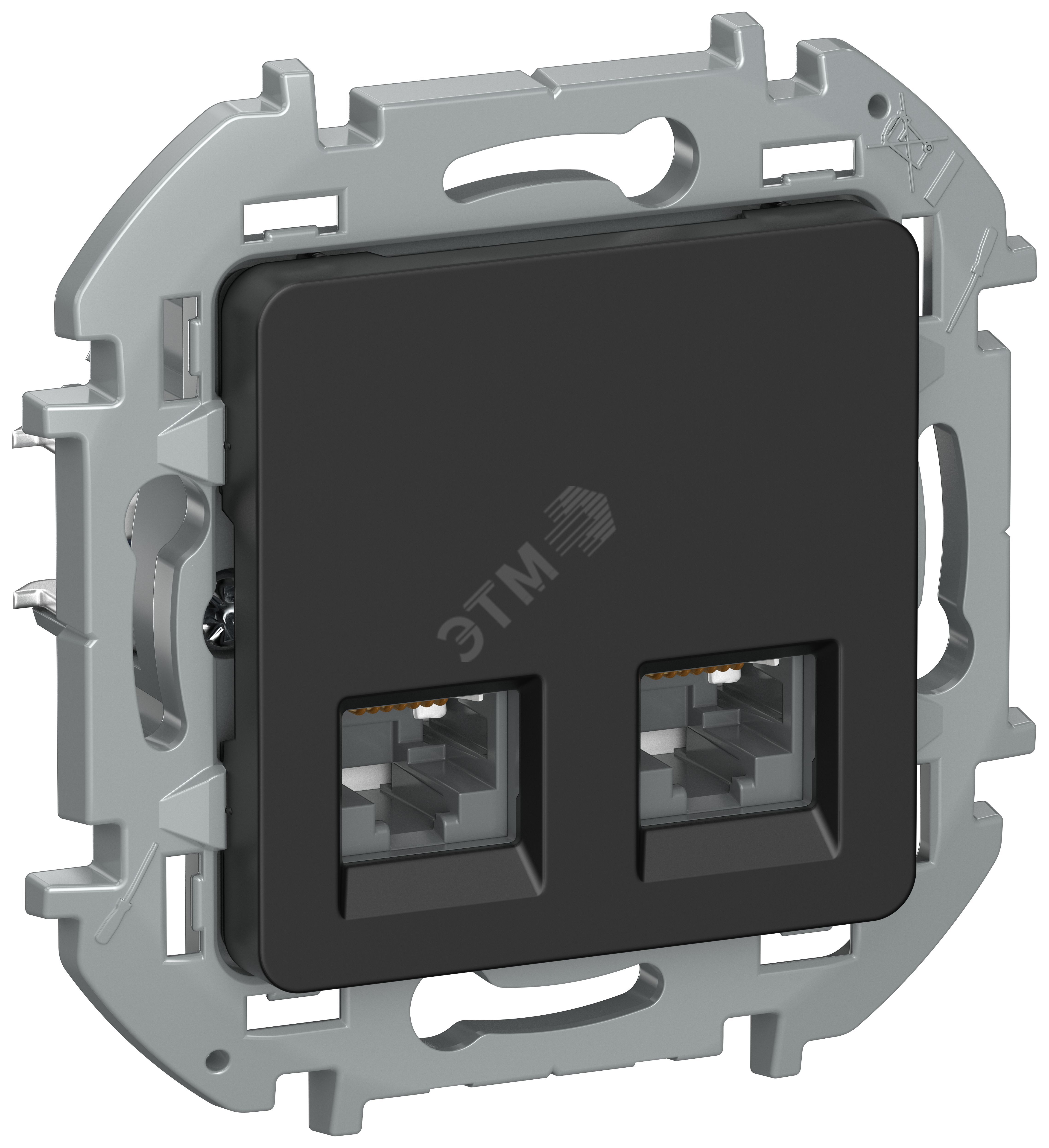 Изображение товара IEKINSPIRIA Розетка компьютерная двойная RJ45 категория 5Е UTP 6731291 черный матовый (шт)