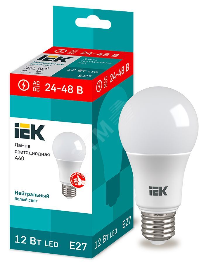 Изображение товара Светодиодная лампа IEK A60 12Вт E27 4000K низковольтная, влагозащищенная