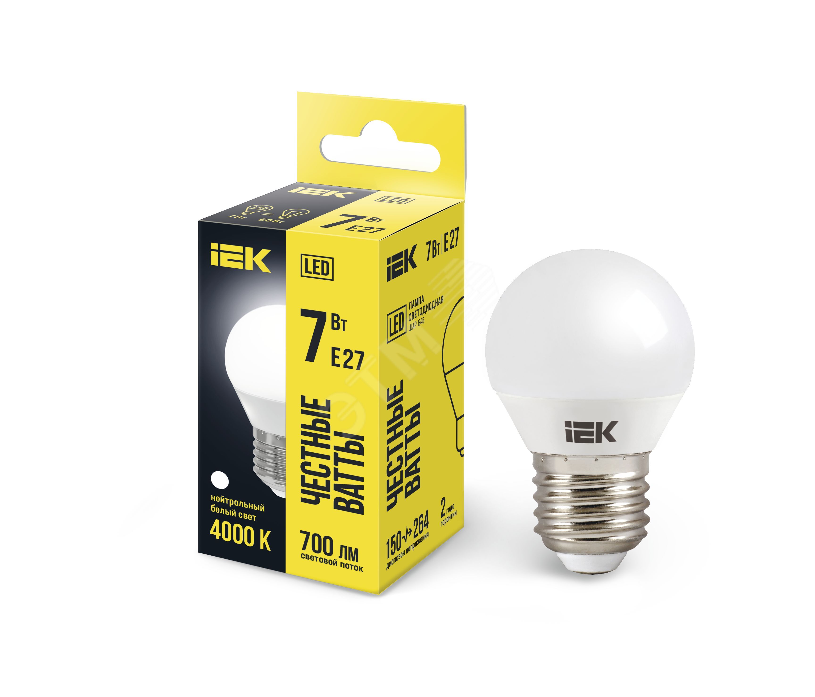 Изображение товара Светодиодная лампа G45 7Вт IEK E27 White 4000K, энергоэффективное освещение Изображение товара Светодиодная лампа G45 7Вт IEK E27 White 4000K, энергоэффективное освещение