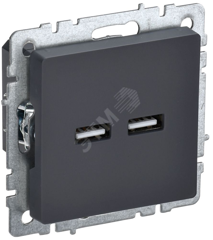 BRITE Розетка 1-местная с заземлением с защитными шторками 16А с USB A+A 5В 2,1А РЮш10-1-БрБ белый