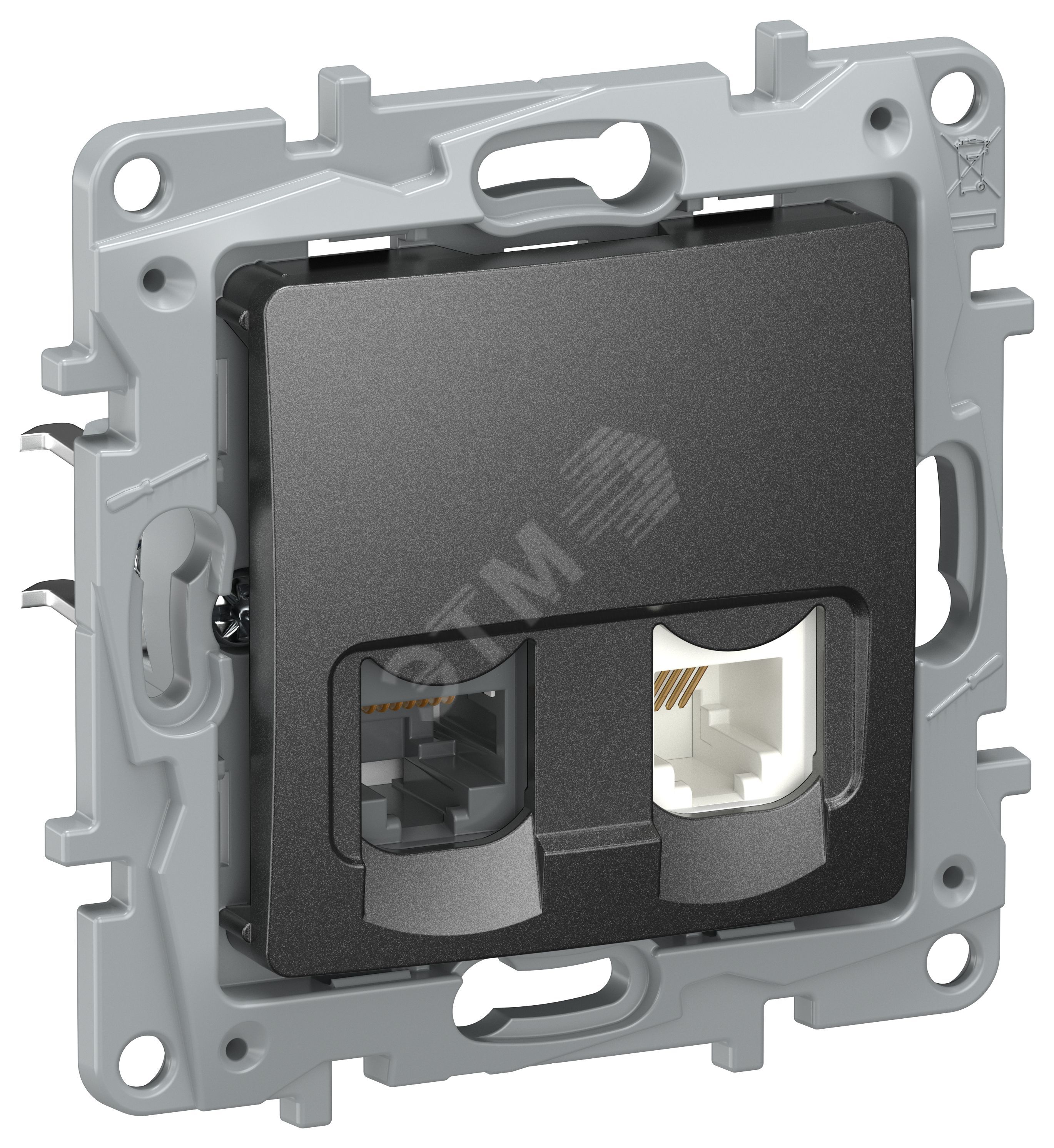 Изображение товара IEKETIKA Розетка двойная RJ11+RJ45 кат.5E UTP 6726521 антрацит (шт) Изображение товара IEKETIKA Розетка двойная RJ11+RJ45 кат.5E UTP 6726521 антрацит (шт)
