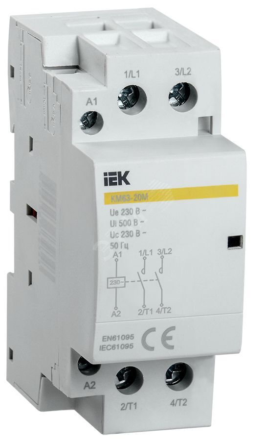 Изображение товара Модульный электромеханический контактор IEK КМ63-20М AC 63 А Изображение товара Модульный электромеханический контактор IEK КМ63-20М AC 63 А