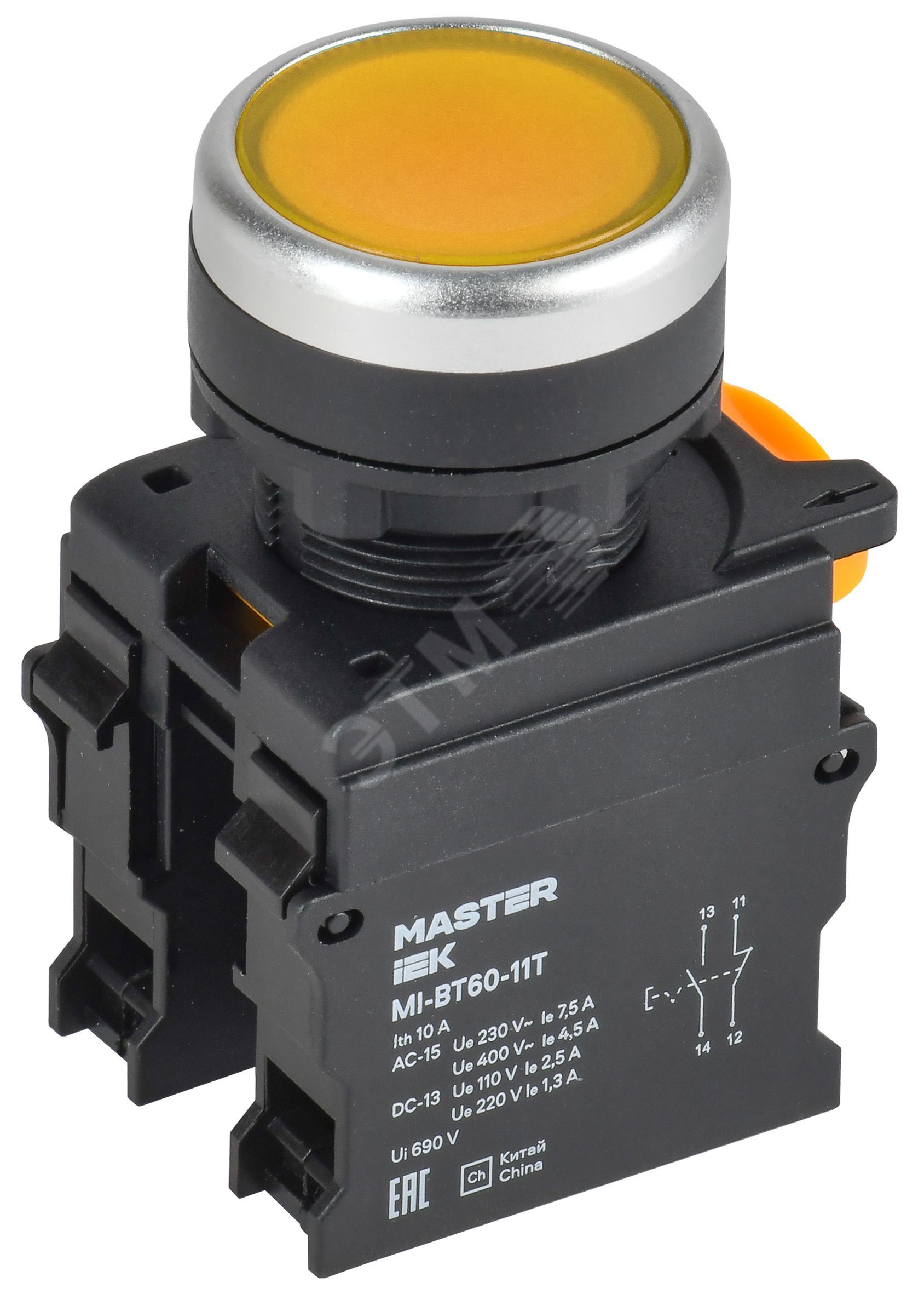 Изображение товара Кнопка с фиксацией d=22мм 1NO+1NC жёлтая MASTER (шт)