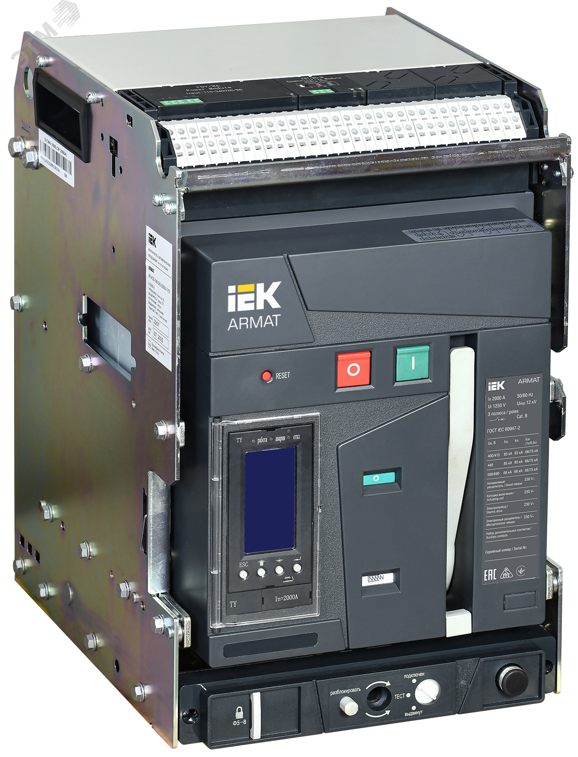 Изображение товара Выключатель автоматический воздушный выдвижного исполнения 3P типоразмер B 85кА 2000А расцепитель TY с комплектом аксессуаров 220В (шт)