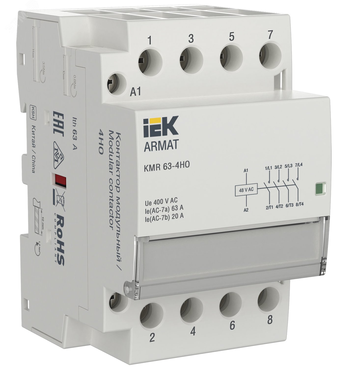 Изображение товара Контактор модульный ARMAT KMR 63А 48В AC 4НО IEK