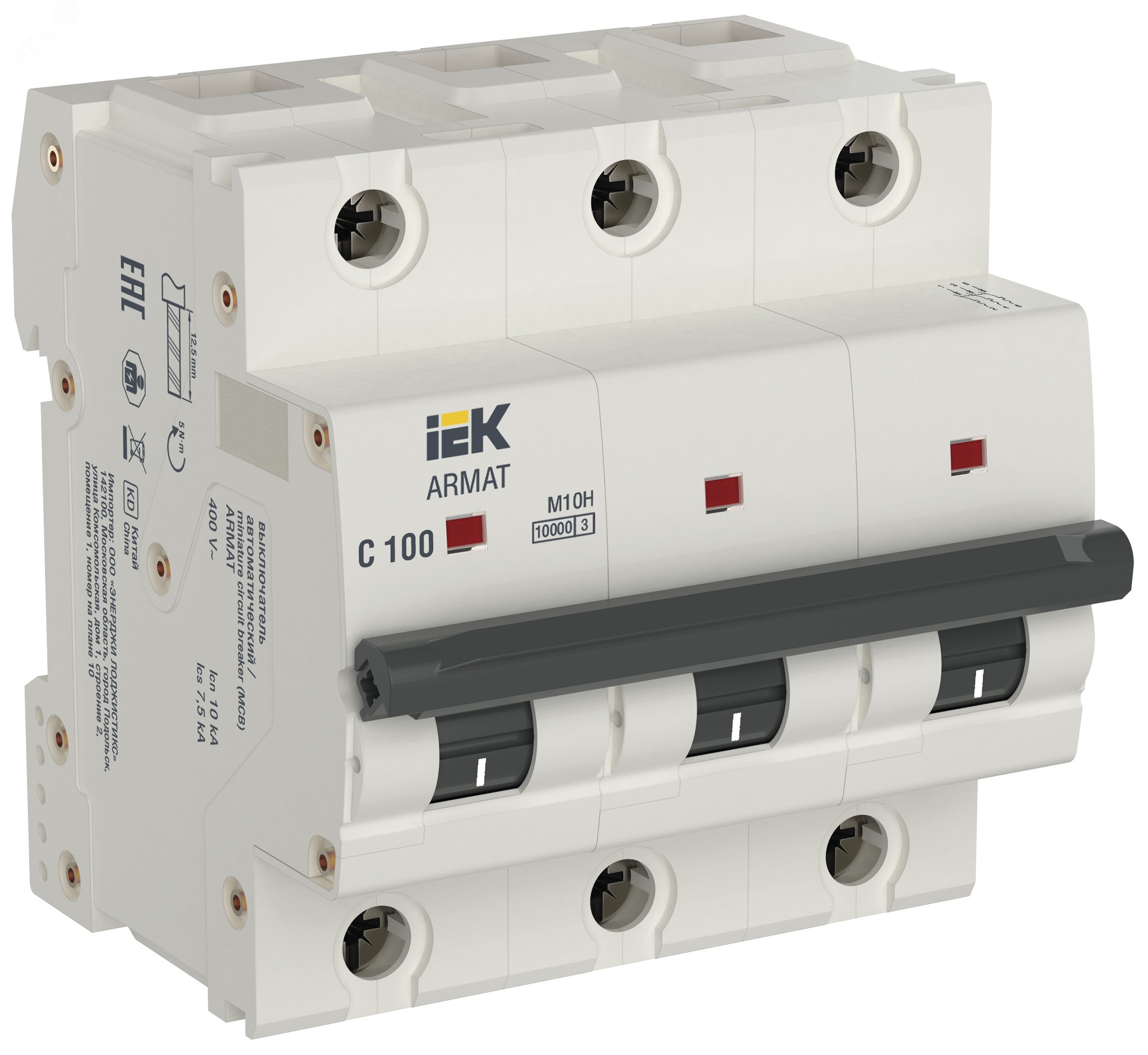 Изображение товара Автоматический выключатель ARMAT M10H 3P C 100А DIN-рейка Китай