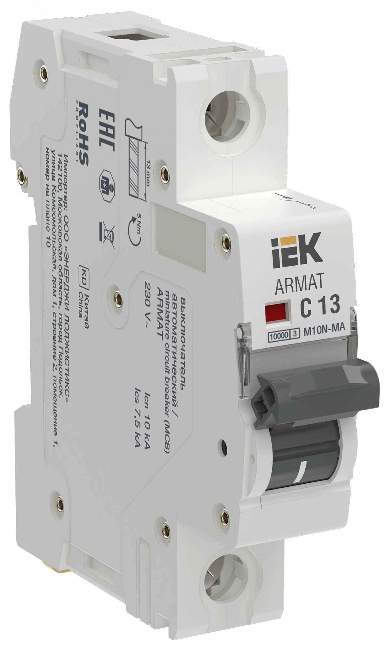 Изображение товара Автоматический выключатель ARMAT M10N-MA 1P C 13А