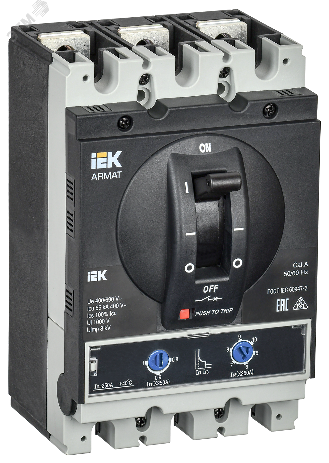 Изображение товара ARMAT Автоматический выключатель в литом корпусе 3P типоразмер H 85кА 250А расцепитель термомагнитный регулируемый (шт)