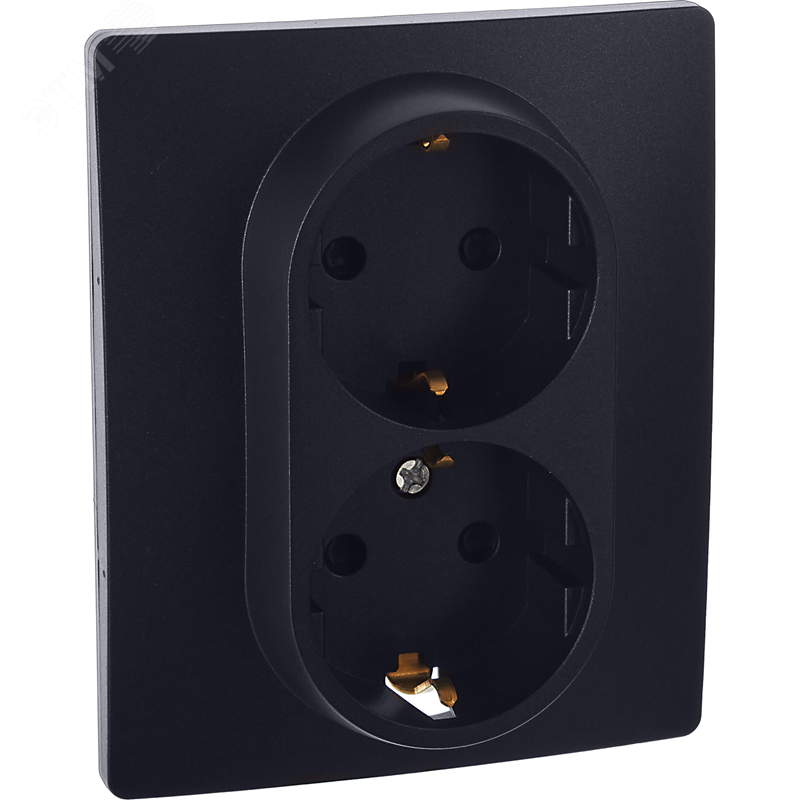 Изображение товара Розетка 2-местная с заземлением с защитными шторками 16А в сборе антрацит INSPIRIA (упак)