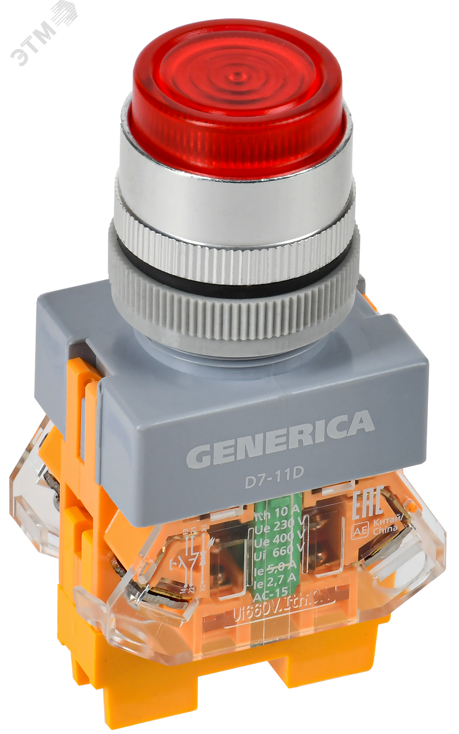 Изображение товара Кнопка управления D7-11D 22мм с подсветкой и 2 контактами GENERICA