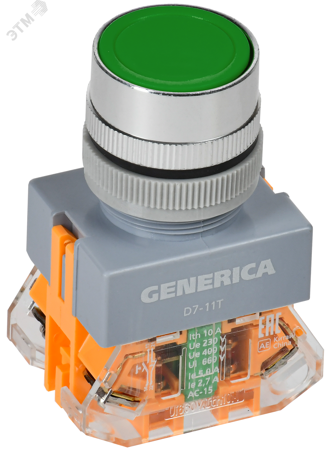 Изображение товара Кнопка управления D7-11T с диаметром 22 мм и зеленым толкателем