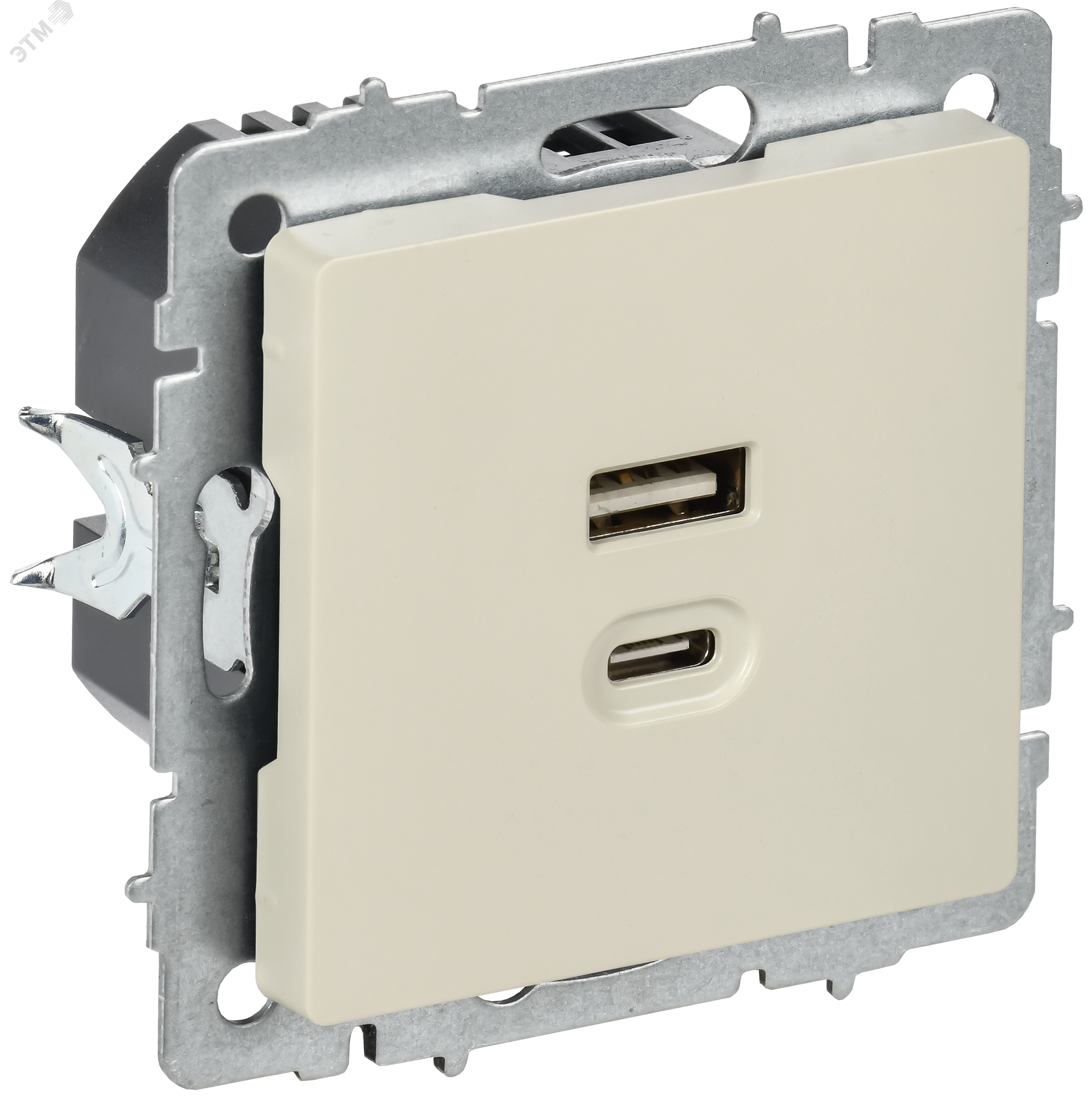 Изображение товара Розетка USB A+C 45Вт высокоскоростная зарядка IEK BRITE РЮ11-2-БрКр бежевый