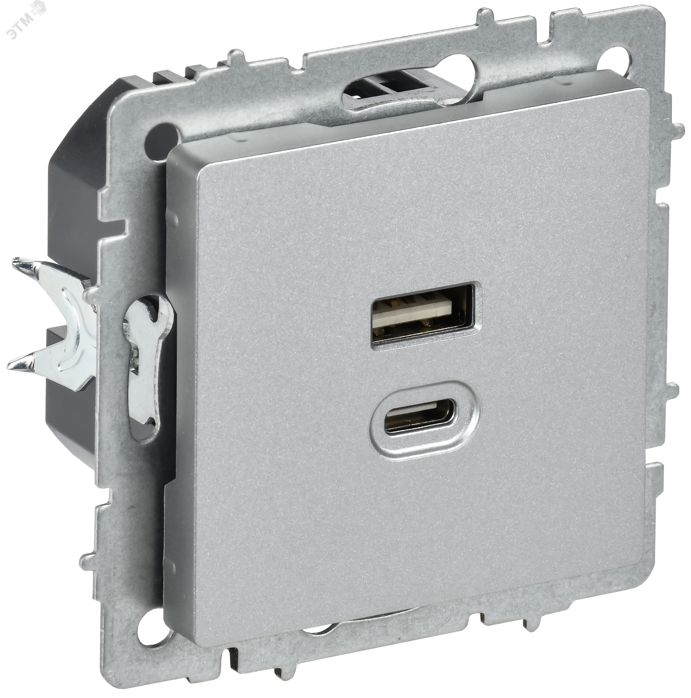 Изображение товара Розетка USB A+C 45Вт высокоскоростная зарядка IEK BRITE РЮ11-2-БрА алюминий