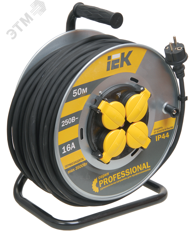 Изображение товара Удлинитель силовой 4 розетки 50м IP44 220В 16А профессиональный