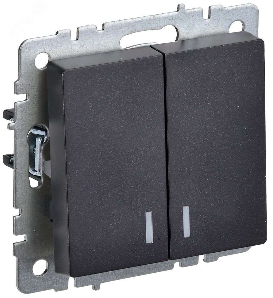 Изображение товара Выключатель двухклавишный с индикацией BRITE, 10А, черный, серия IEK