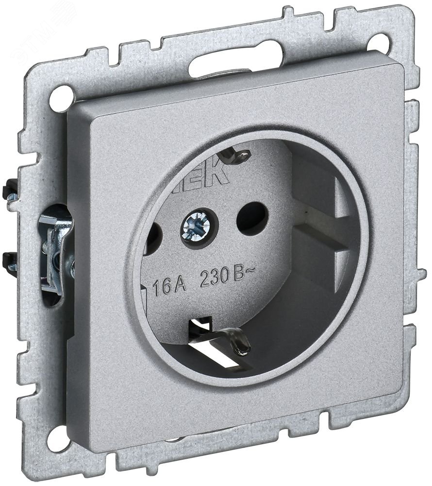 Изображение товара Розетка с заземлением BRITE 16А алюминий с защитными шторками