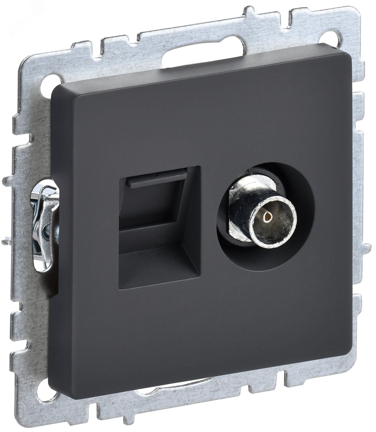 Изображение товара Двойная розетка TV и RJ45 для монтажа встраиваемая графит IEK РТВ/РК12-БрГ
