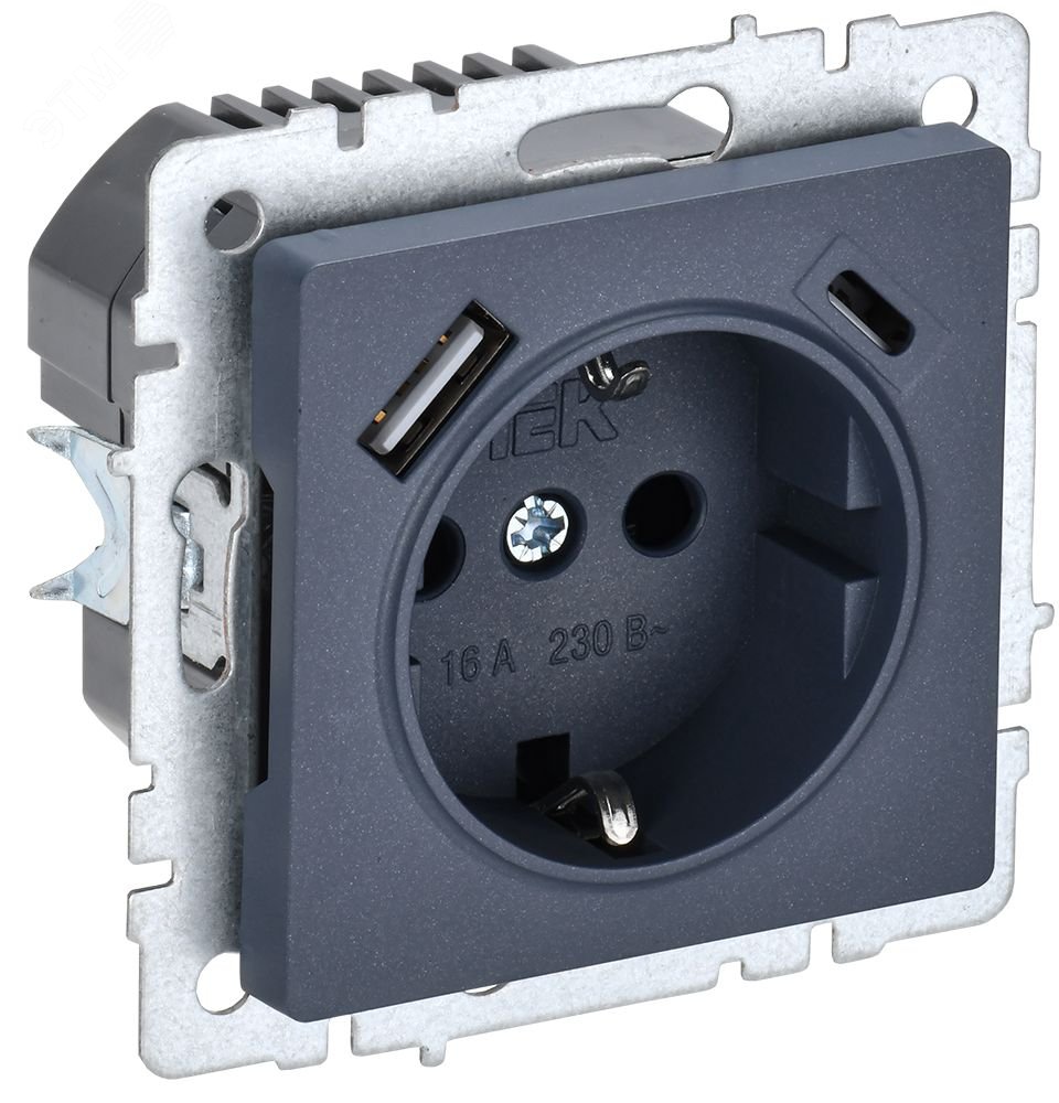 Изображение товара Розетка с заземлением и USB 18Вт серия BRITE IEK маренго