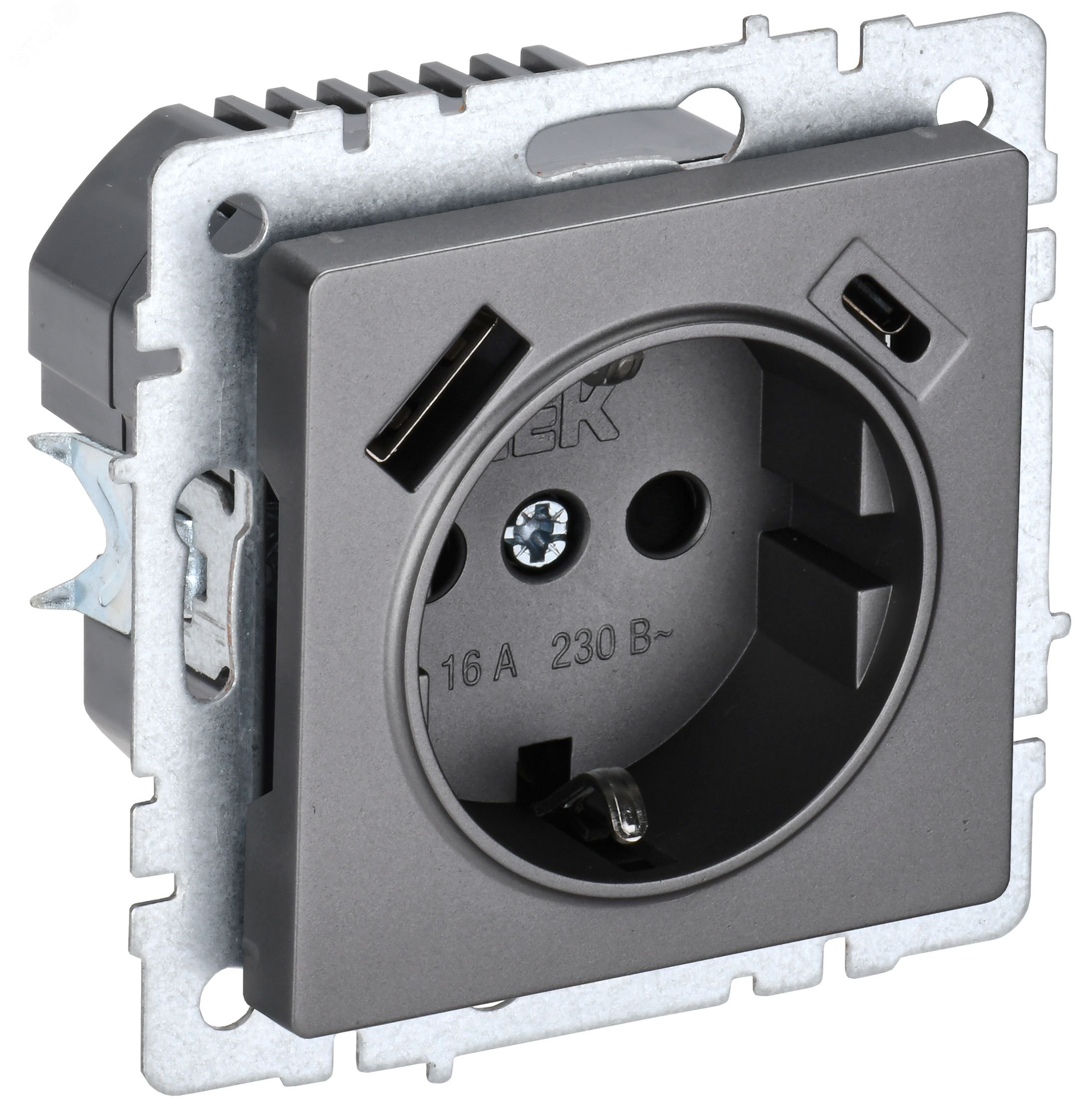 Изображение товара Розетка BRITE с заземлением и USB A+C 16А 18Вт