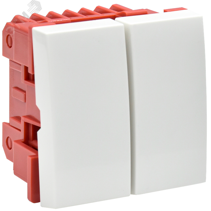 Изображение товара Двухклавишный выключатель ВК1-22-00-П модульный белый для кабель-каналов IEK