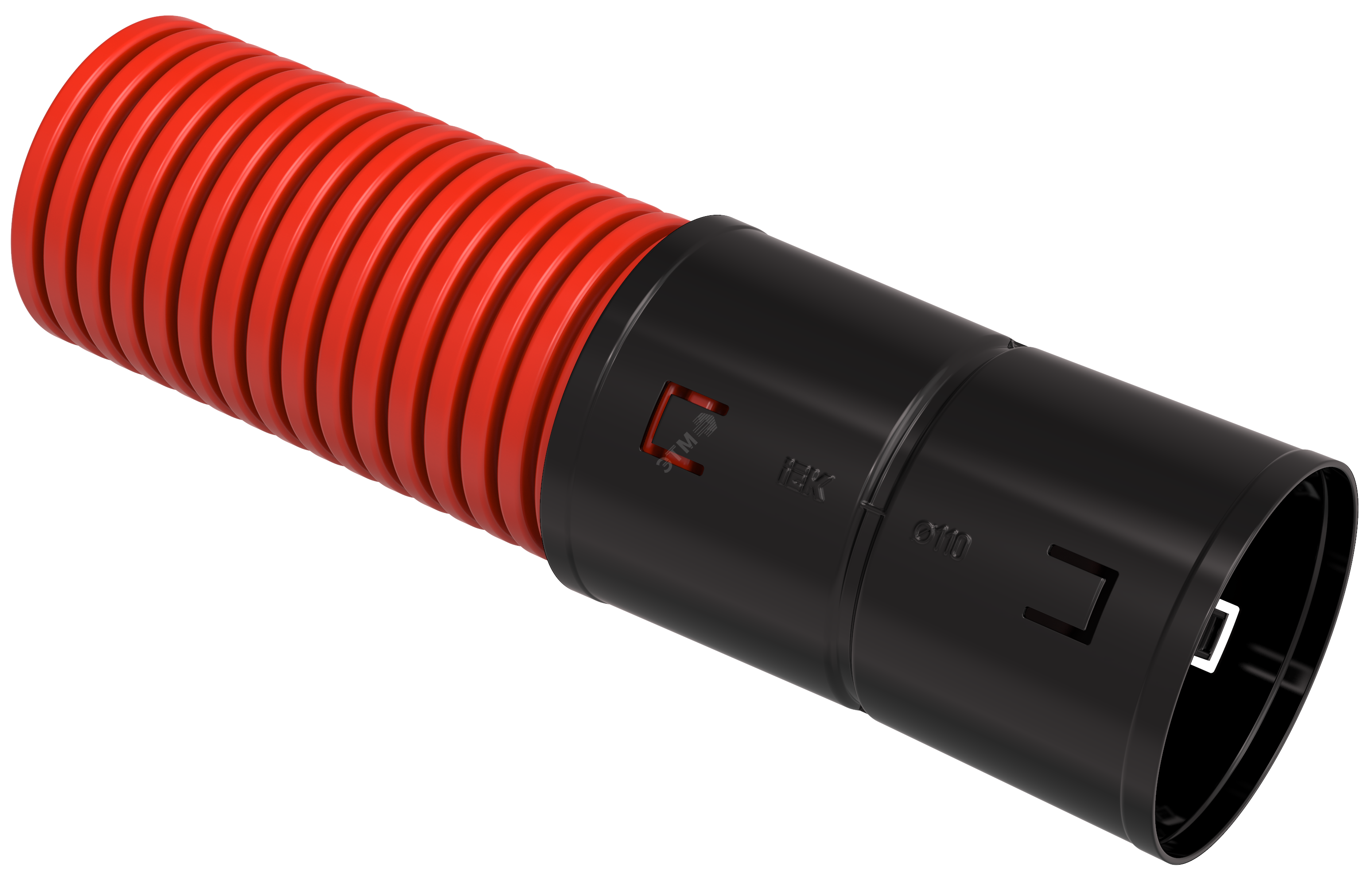 Труба гофрированная двустенная 110мм с протяжкой с муфтой красная (50м ...