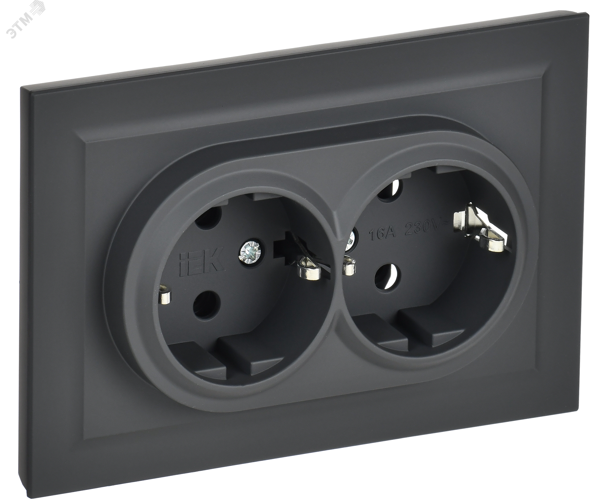 Изображение товара Розетка двойная с заземлением серия BRITE IEK графит 16А