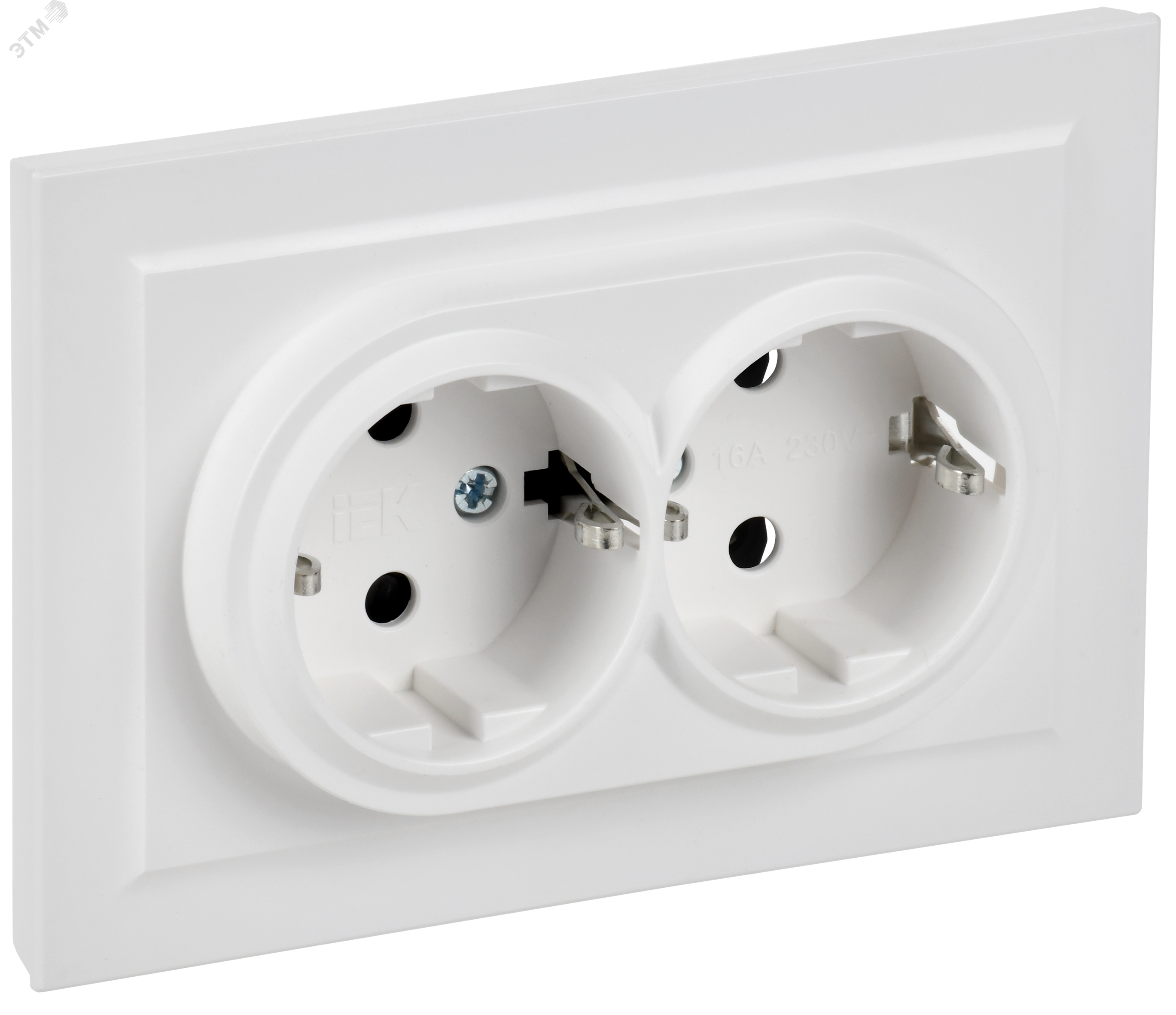 Изображение товара Розетка 2-местная с заземлением без защитных шторок серия BRITE IEK 16А белая