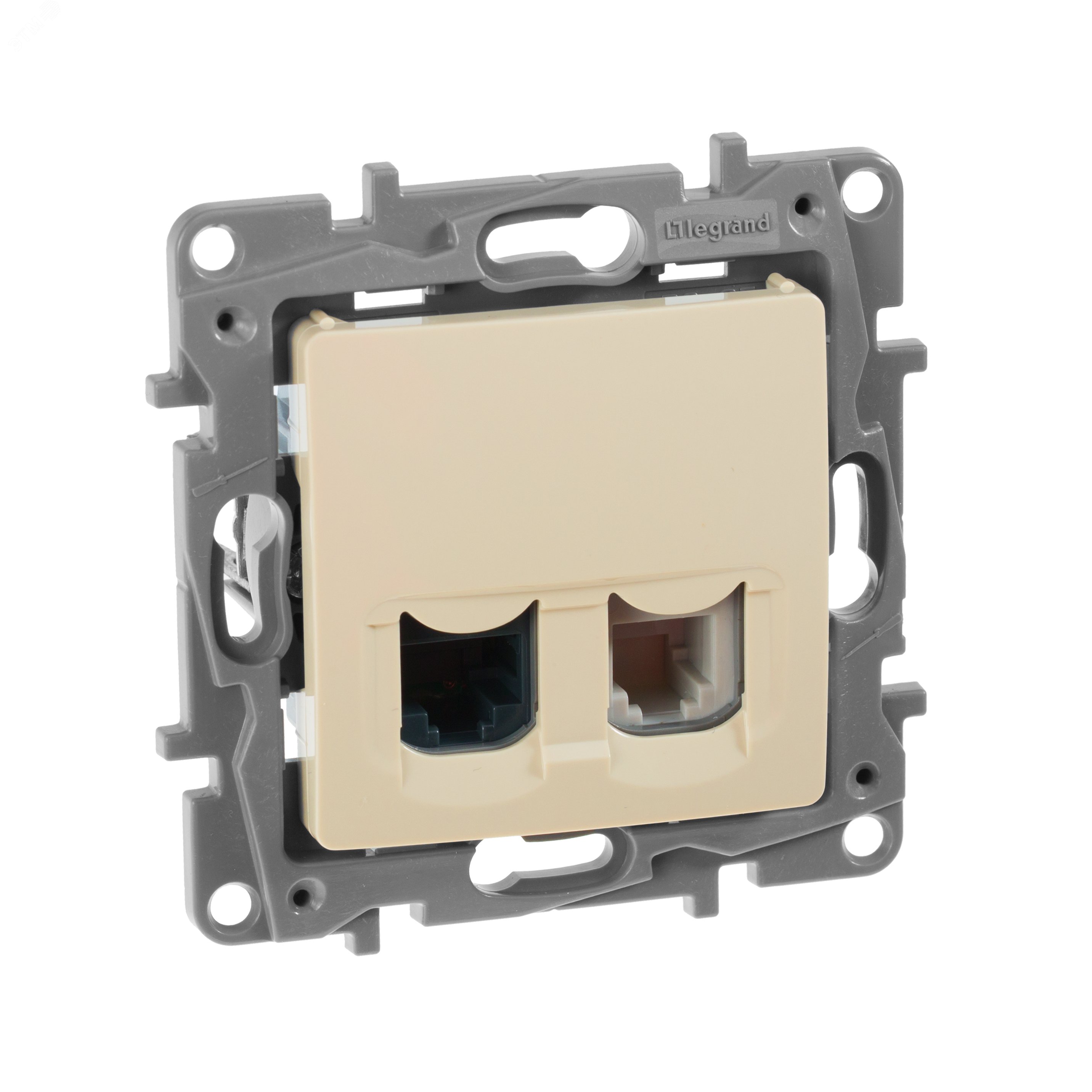 Изображение товара Розетка двойная RJ11 RJ45 кат 5E UTP ETIKA для скрытого монтажа бежевый