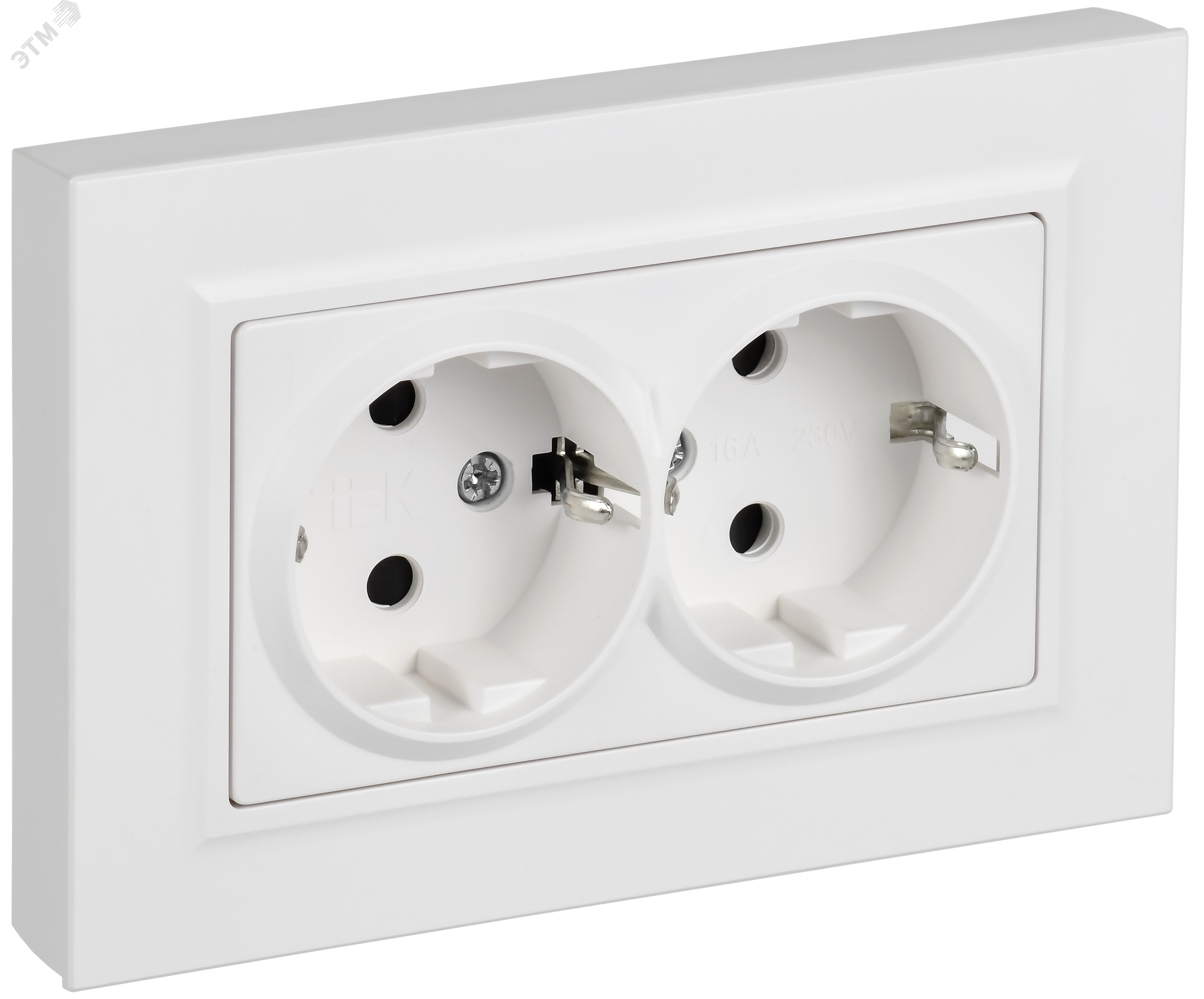 Изображение товара Розетка 2-местная BRITE с заземлением и шторками 16А белая