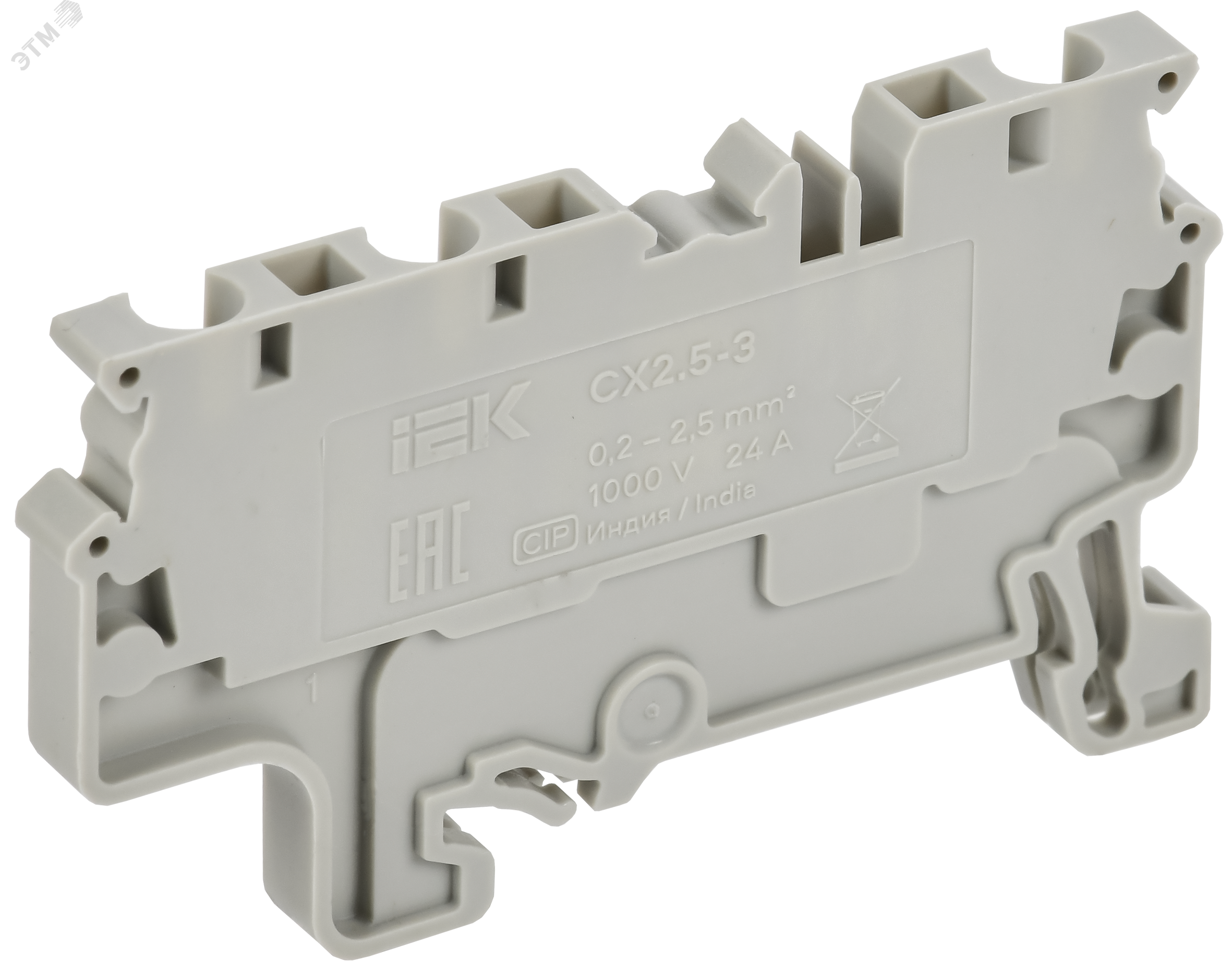 Изображение товара Пружинная клемма серии CX 2.5 мм2 IEK 3-контактная серого цвета