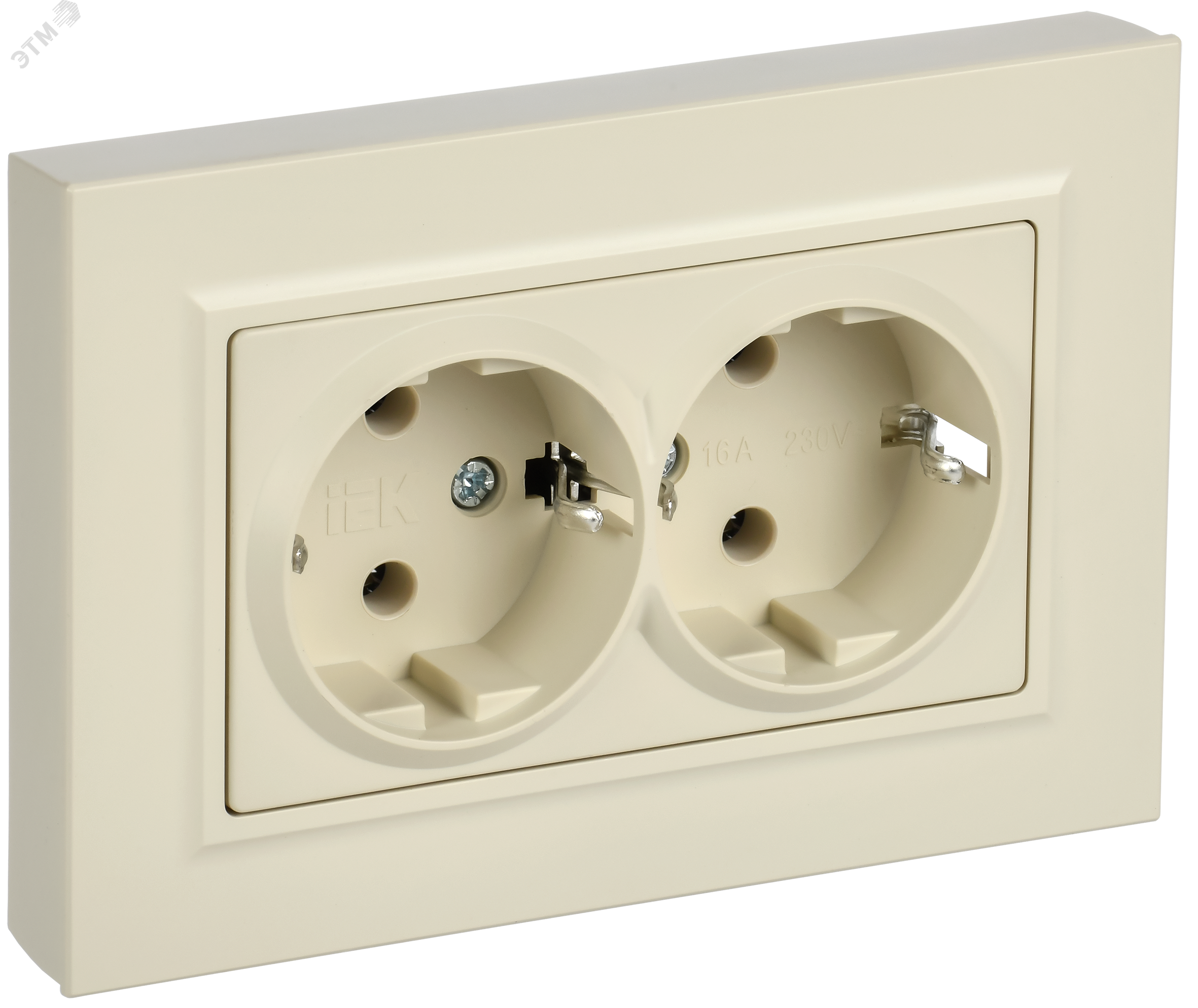 Изображение товара Розетка 2-местная с заземлением без защитных шторок плоская 16А IEK BRITE