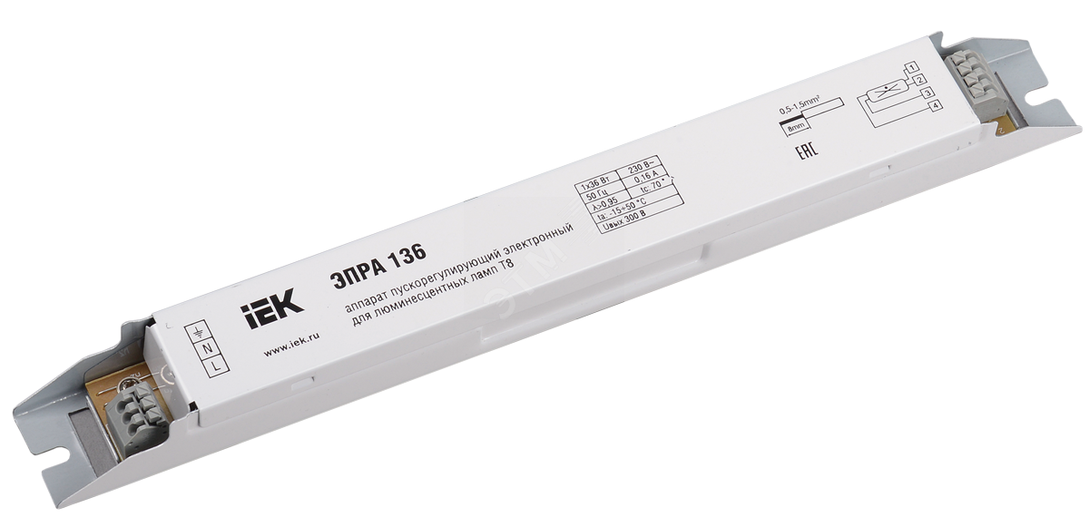 ЭПРА 136 для линейных ЛЛ Т8 IEK артикул LLV136D-EBFL-1-36 IEK - купить ...
