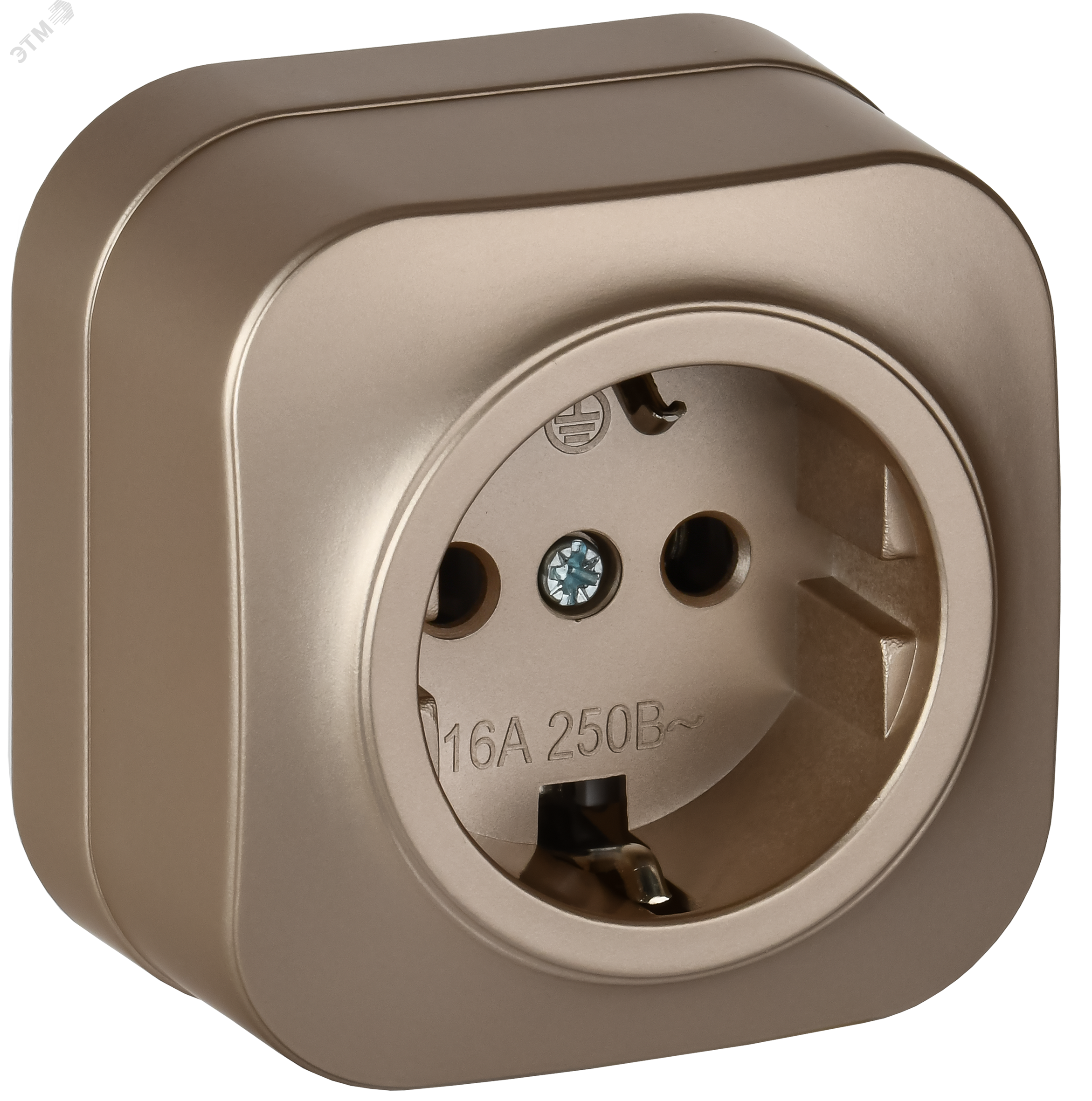 Изображение товара Розетка 1-местная для открытой установки с заземлением без защитных шторок 16А IEK шампань