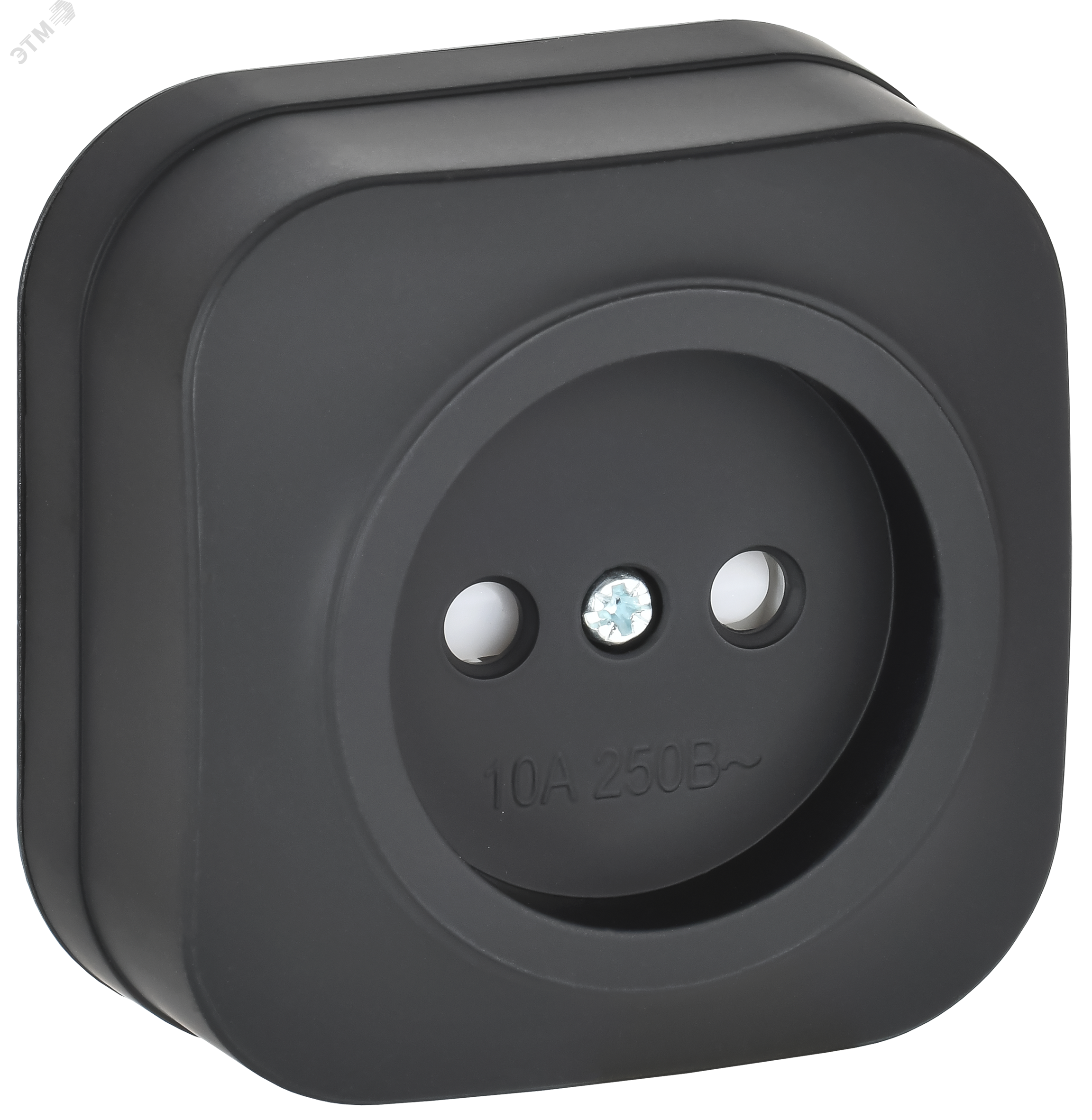 Изображение товара Розетка 1-местная для открытой установки без заземления с защитными шторками черный IEK